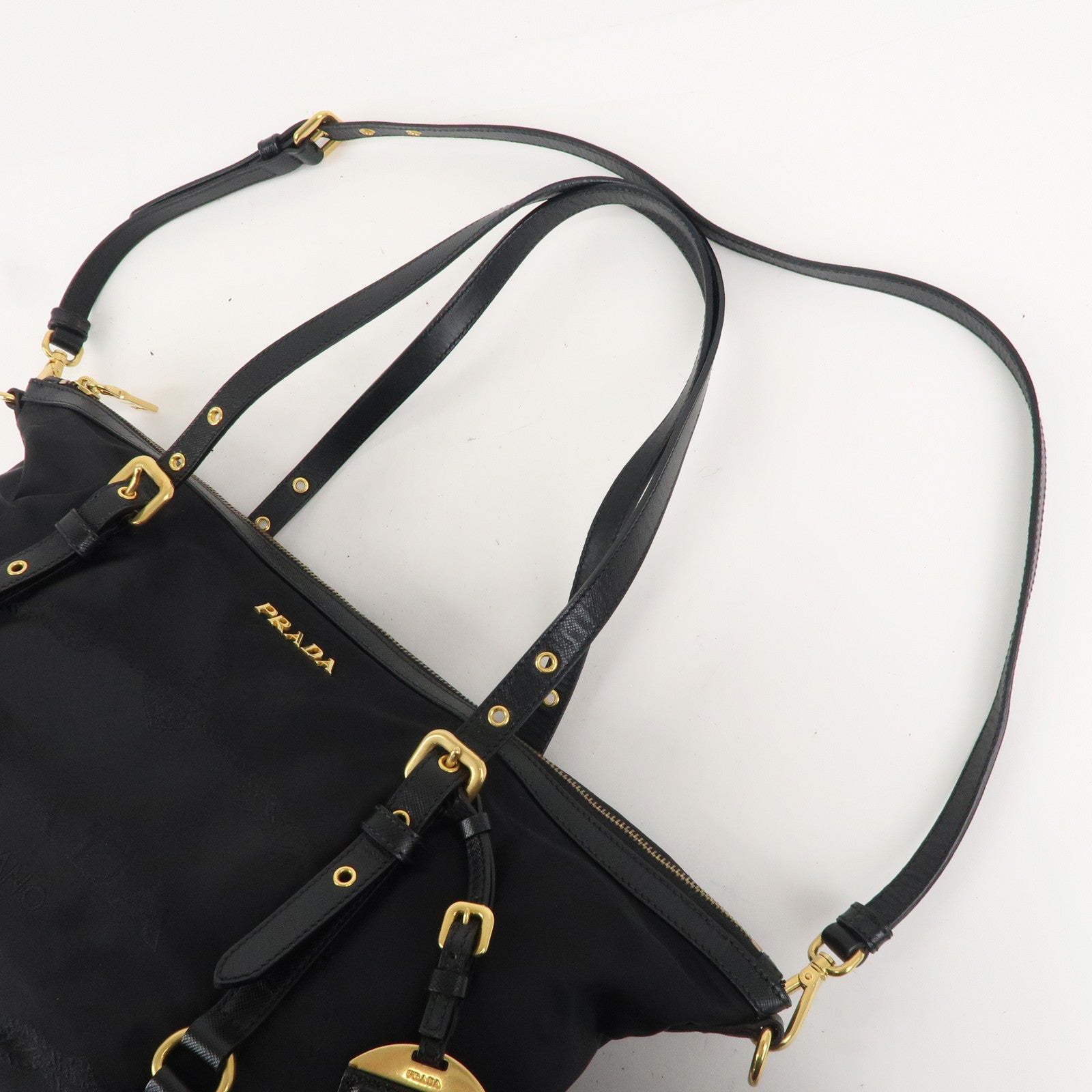 PRADA Logo Nylon Leather 2WAY Bag Shoulder Bag Black
