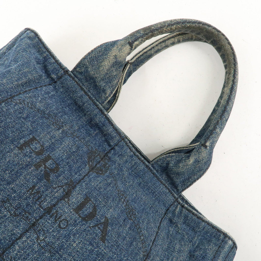 PRADA Canapa Denim Tote Bag Hand Bag Blue B1872B