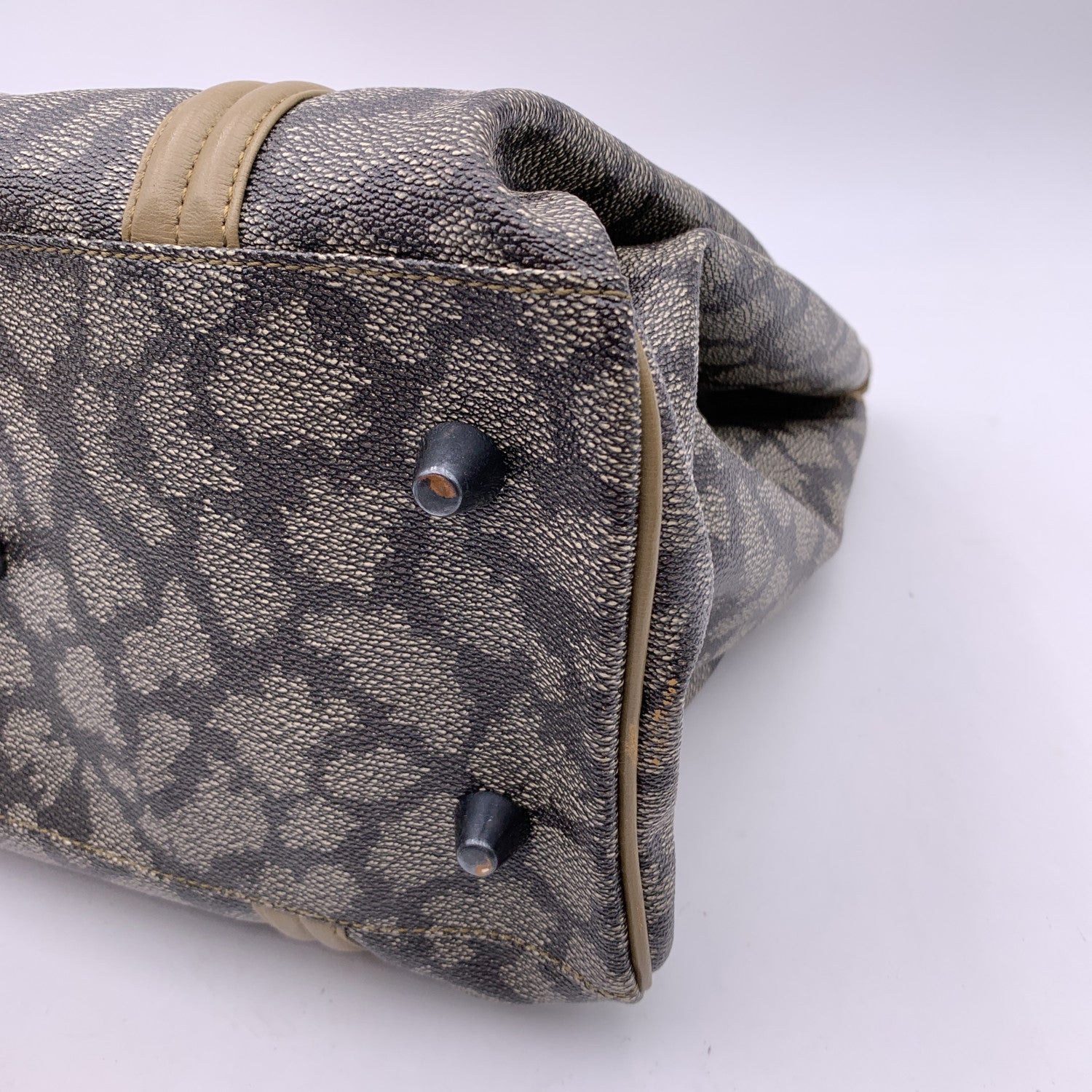 YVES SAINT LAURENT Vintage Giraffe Print Canvas Tote Satchel Bag