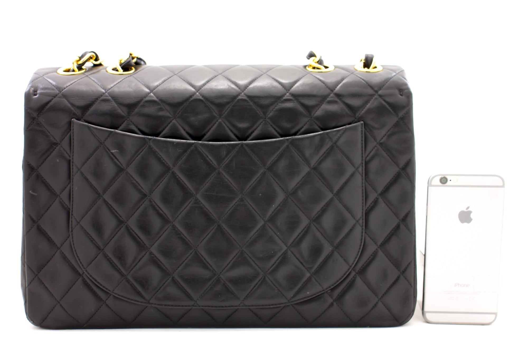 CHANEL Jumbo 13" Maxi 2.55 Flap Chain Shoulder Bag Black Lambskin d66
