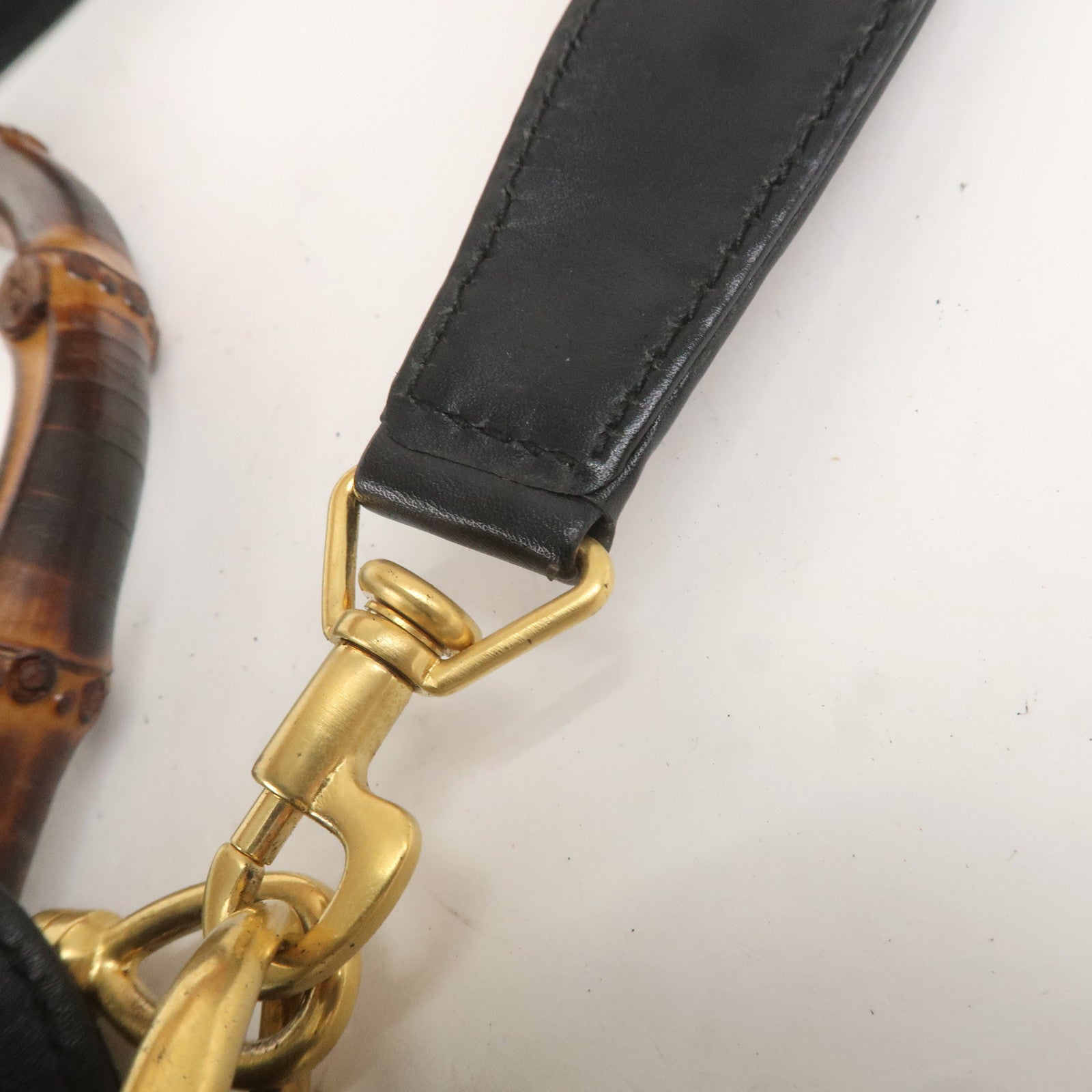 GUCCI Bamboo Suede Leather 2WAY Bag Black 001.1014.1577