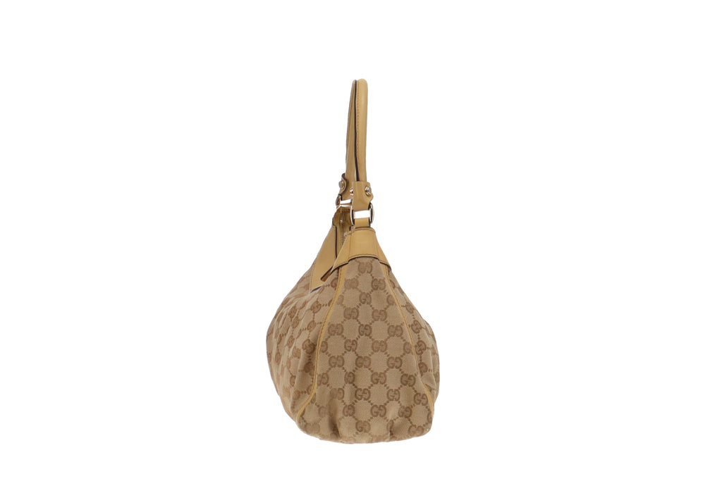 Gucci GG Canvas and Lemon Yellow Trim Abbey D Ring Shoulder Bag