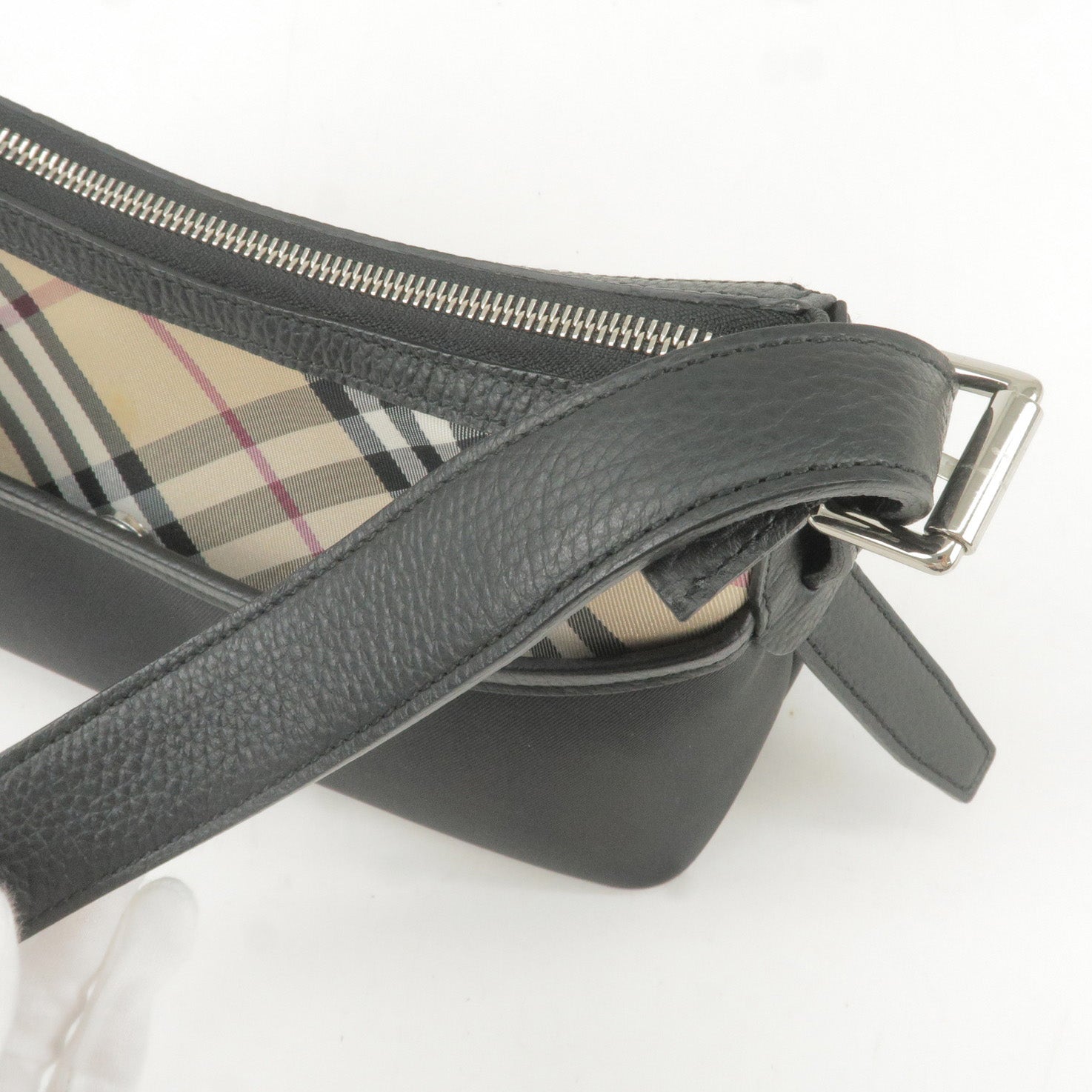 BURBERRY Nova Plaid Canvas Leather Shoulder Bag Beige Black