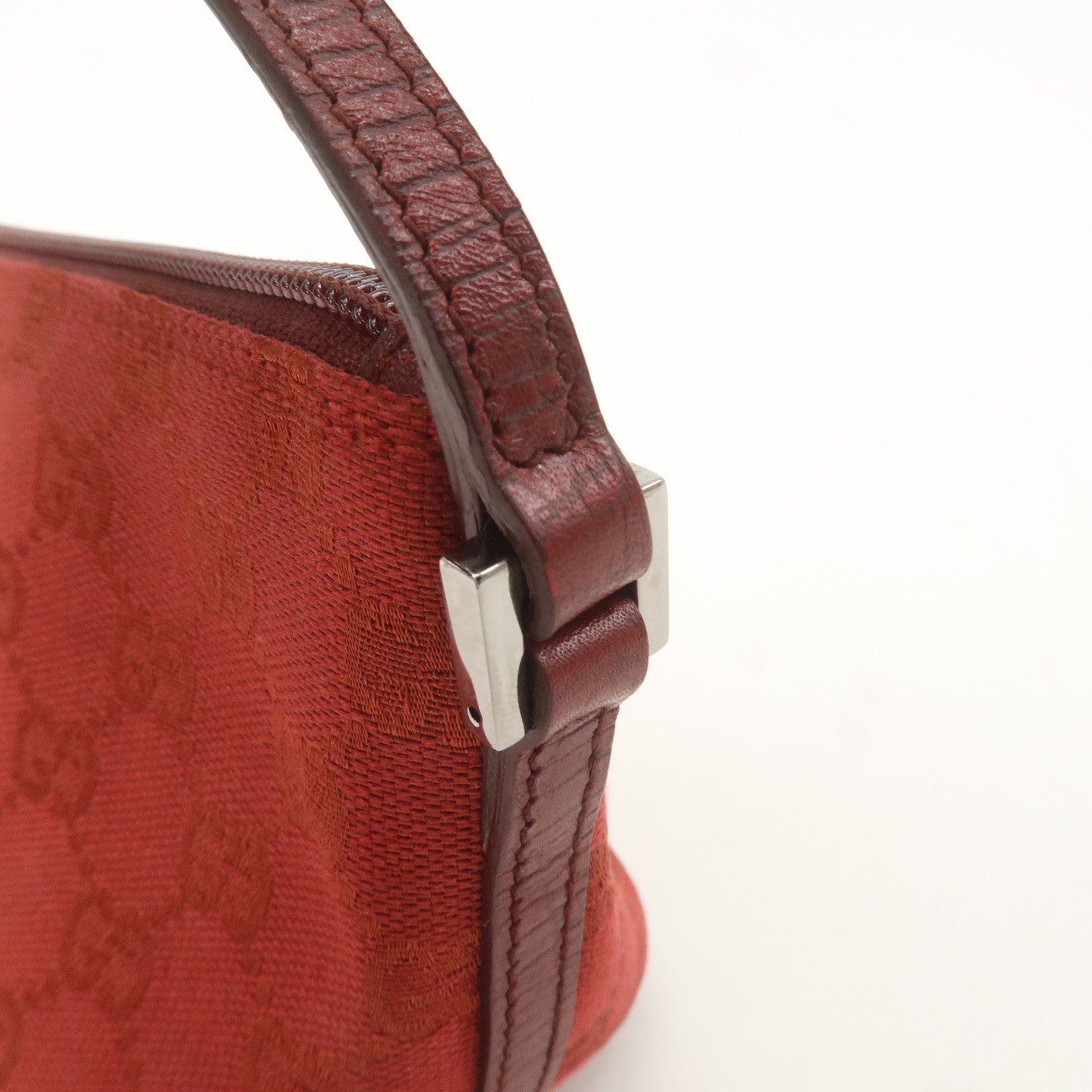 GUCCI Boat Bag GG Canvas Leather Hand Bag Pouch Red 07198