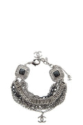 Chanel Pre-Fall 2009 Silver & Black Mutli Strand CC Logo Chain Bracelet