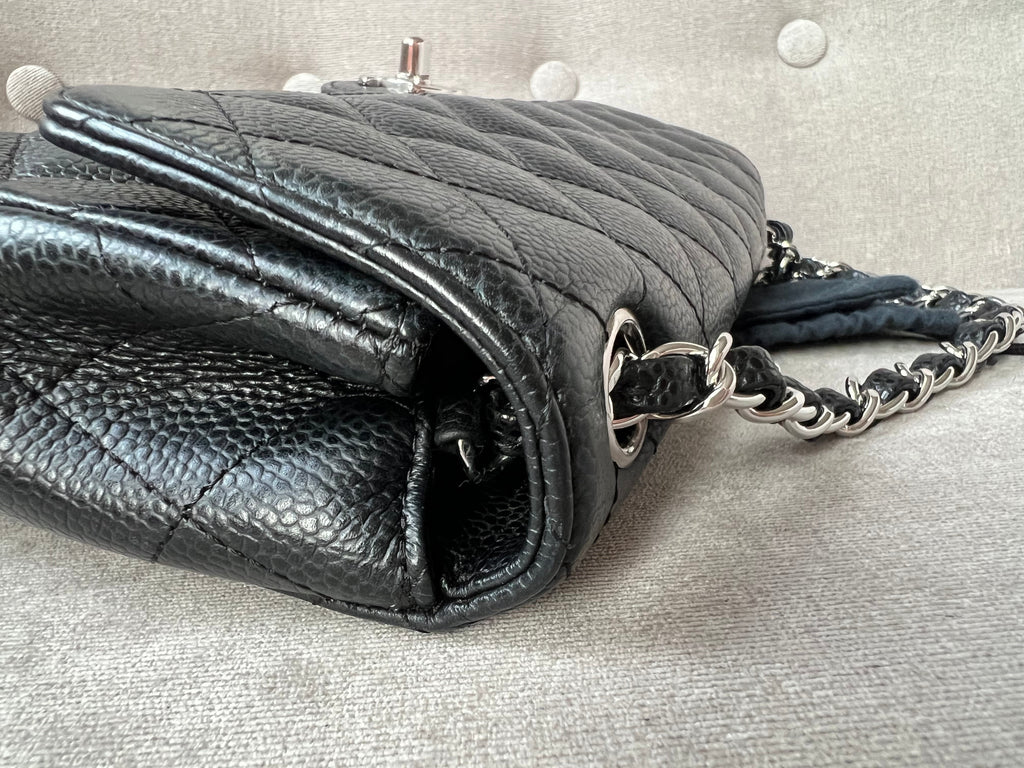 Chanel East West Flap in Black Caviar Silver Hardware