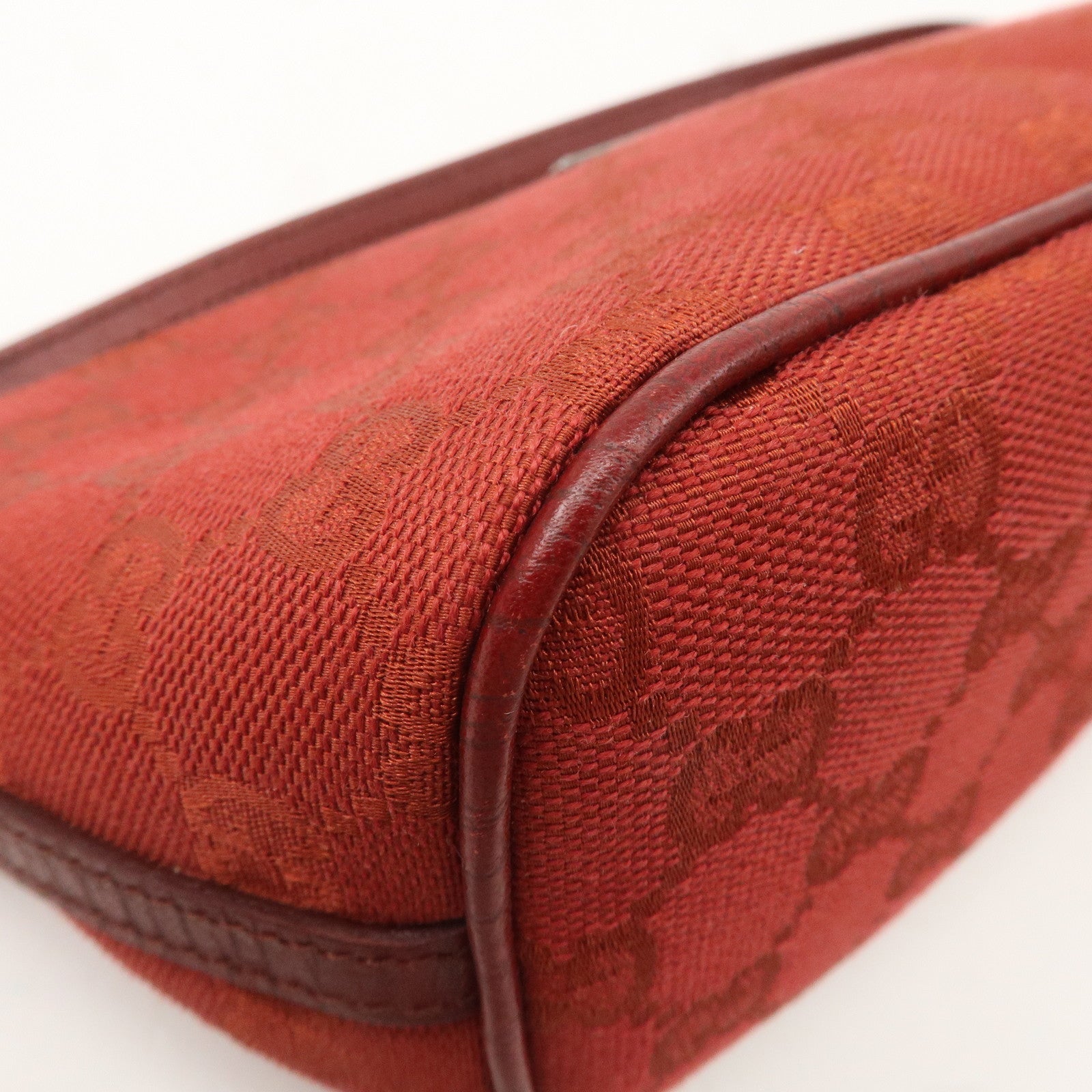 GUCCI Boat Bag GG Canvas Leather Hand Bag Pouch Red 07198