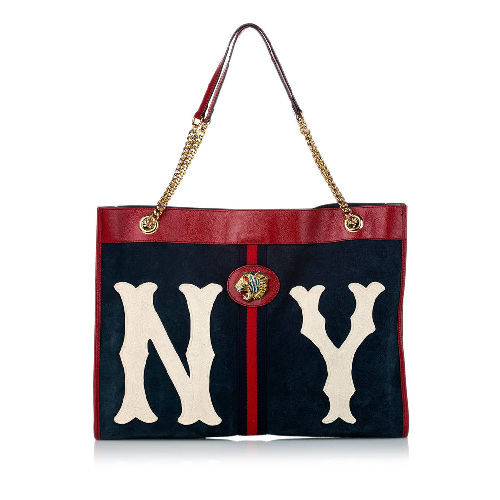 Gucci New York Rajah Large Tote Bag Blue Suede