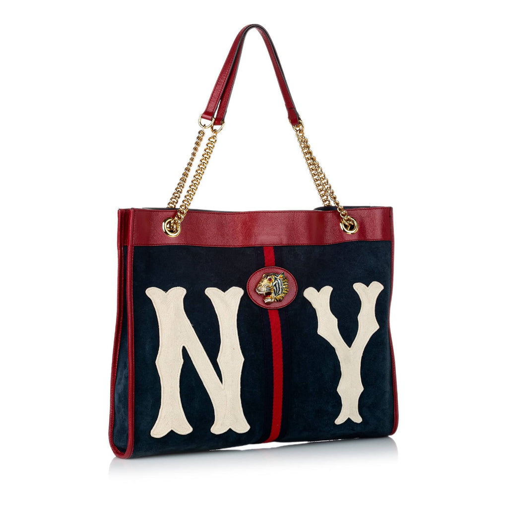 Gucci New York Rajah Large Tote Bag Blue Suede