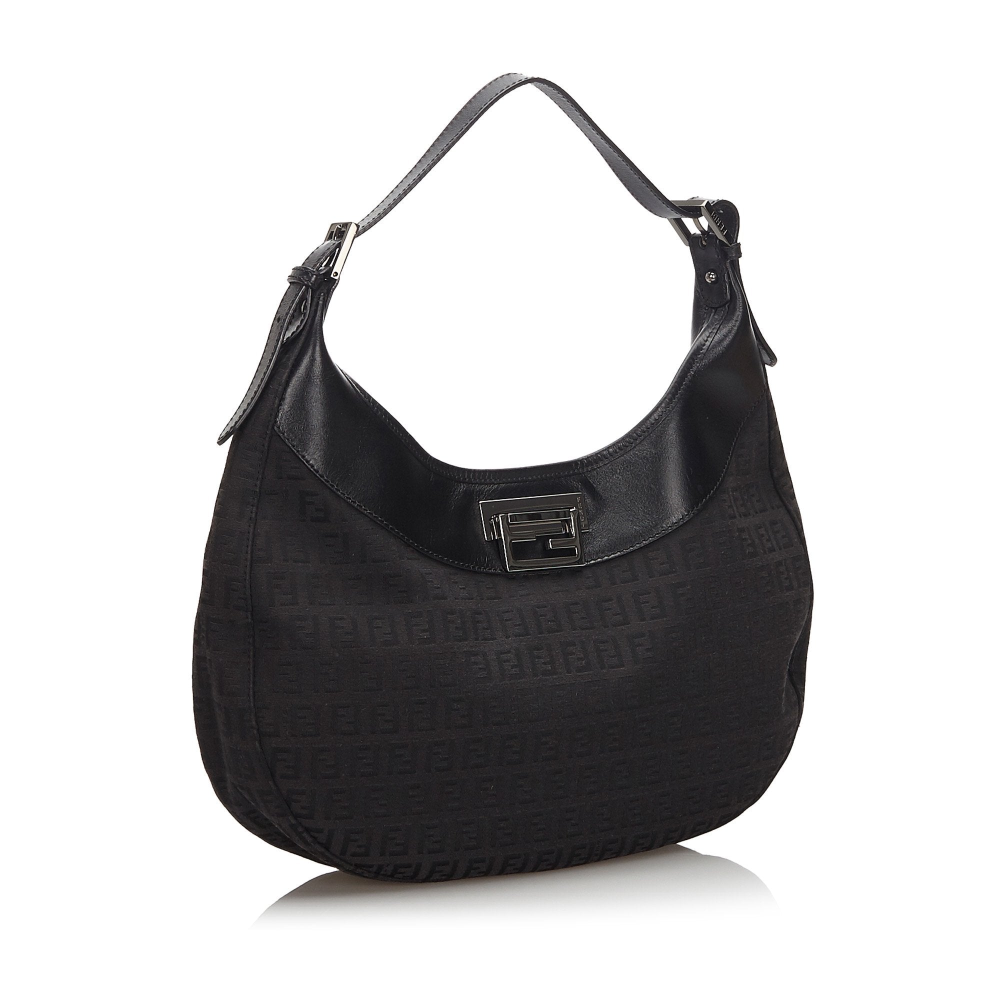 Pre-Loved Fendi Black Canvas Fabric Zucchino Shoulder Bag Italy