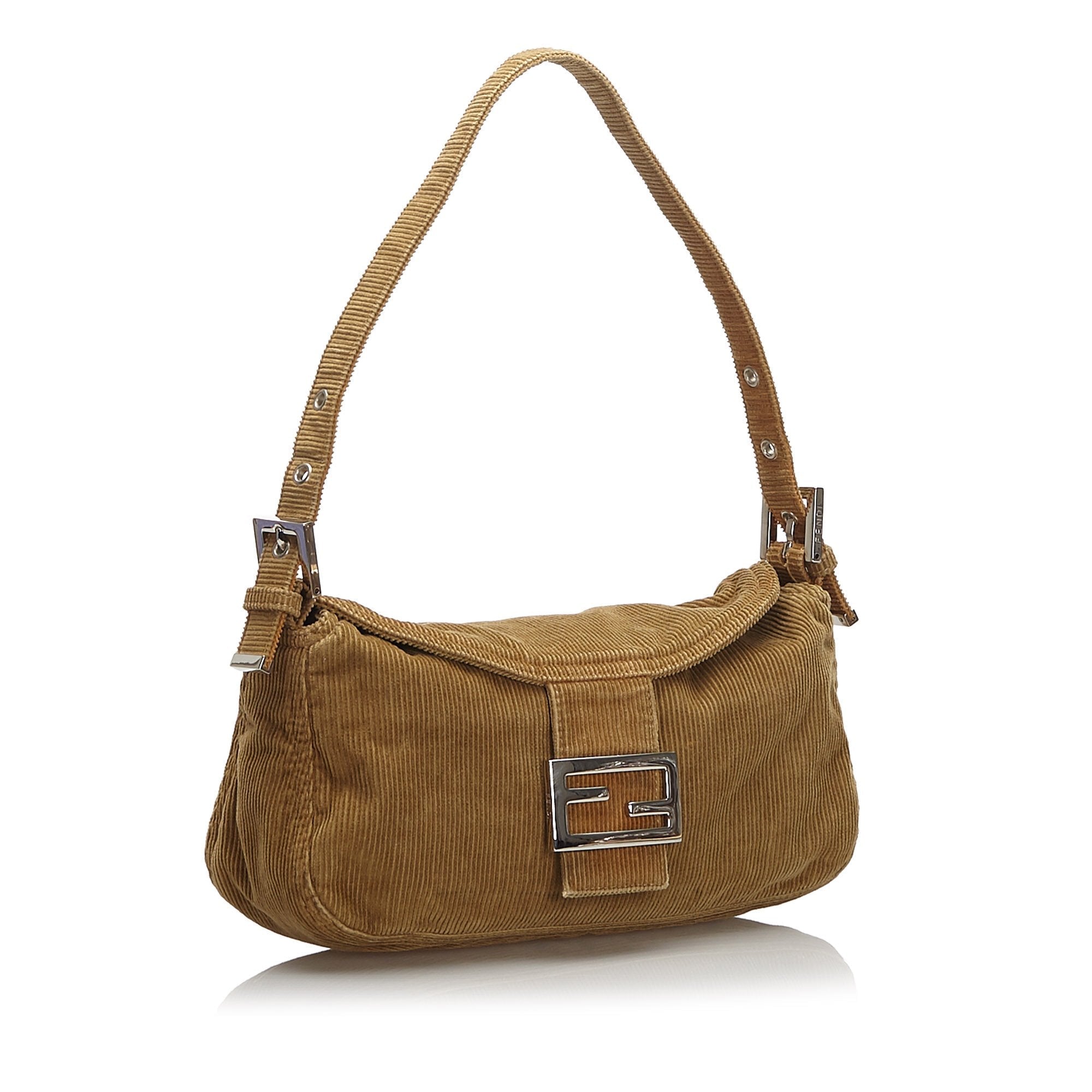 Pre-Loved Fendi Brown Light Corduroy Fabric Shoulder Bag Italy