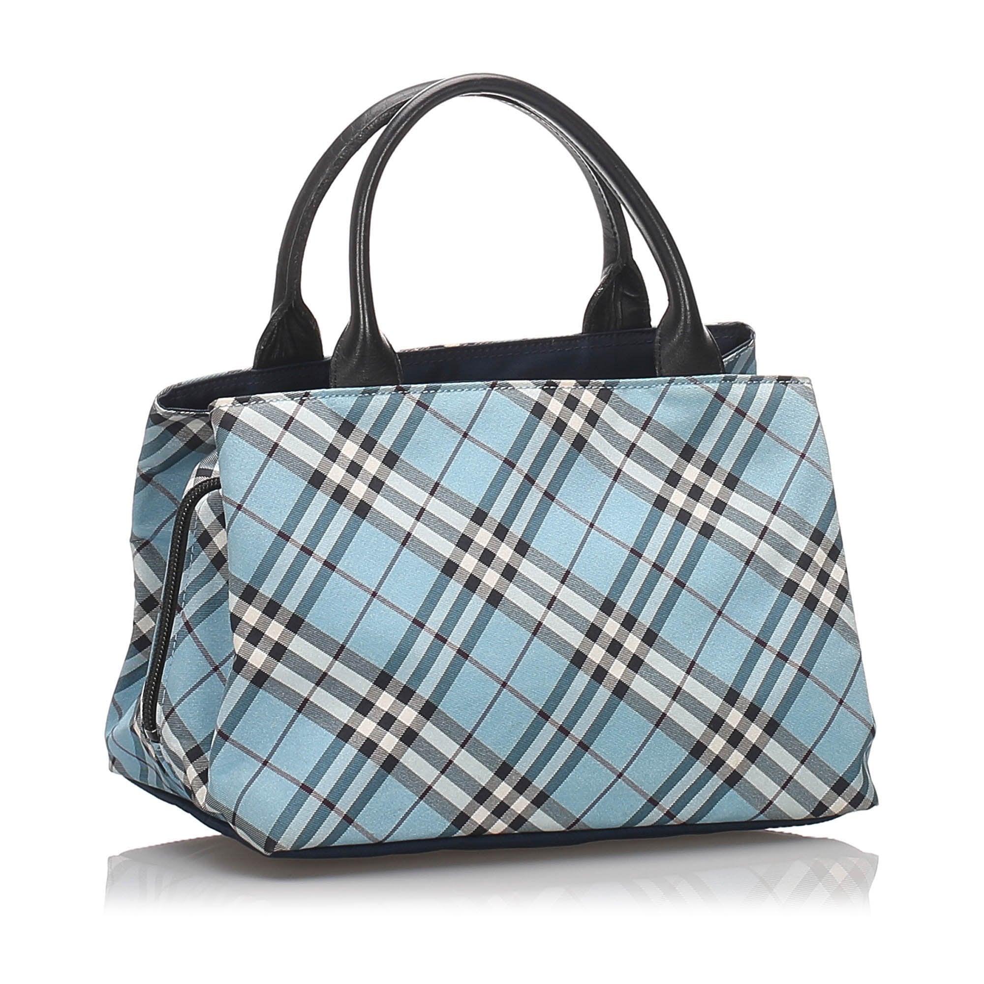 Pre-Loved Burberry Blue Canvas Fabric Plaid Handbag United Kingdom