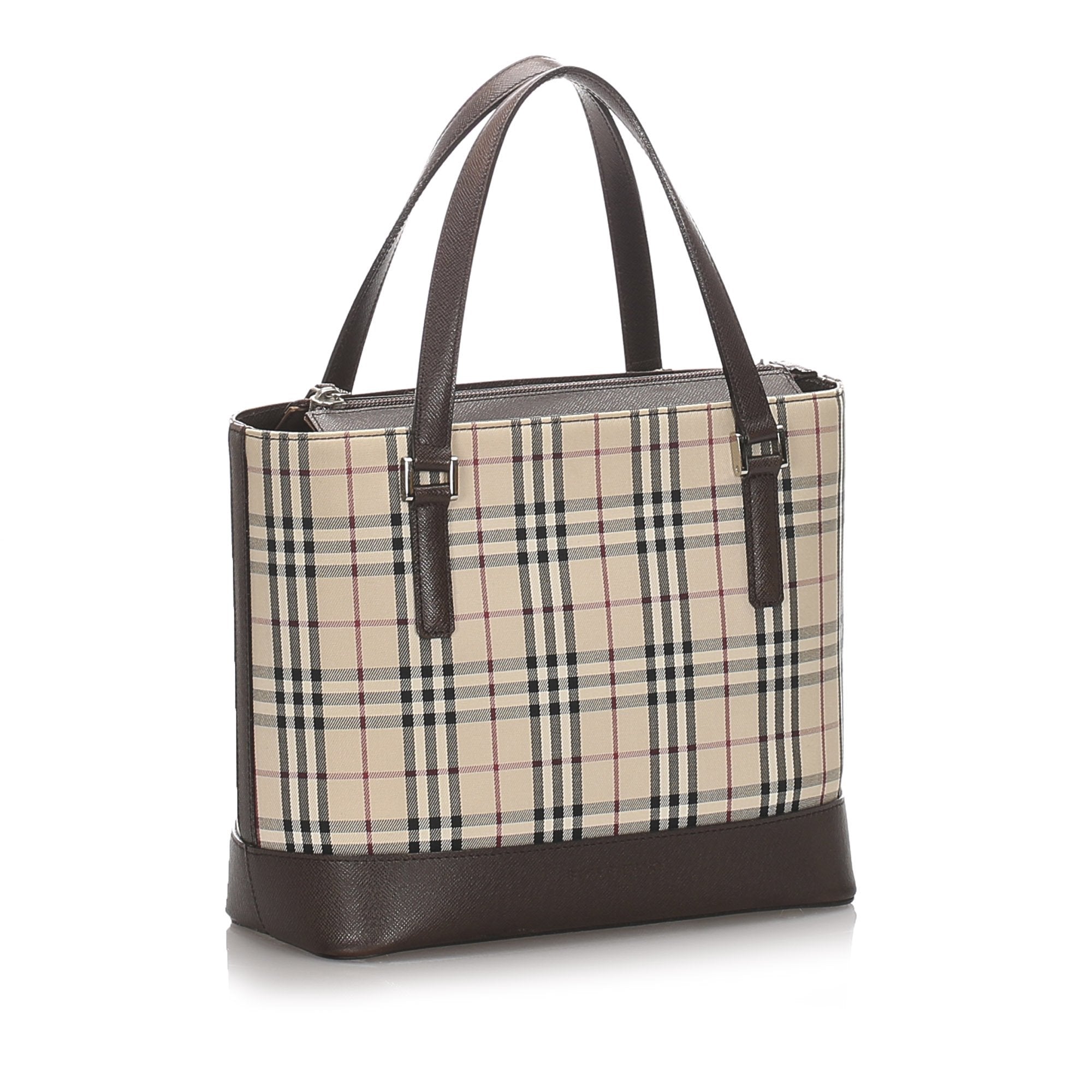Pre-Loved Burberry Brown Beige Canvas Fabric House Check Handbag United Kingdom