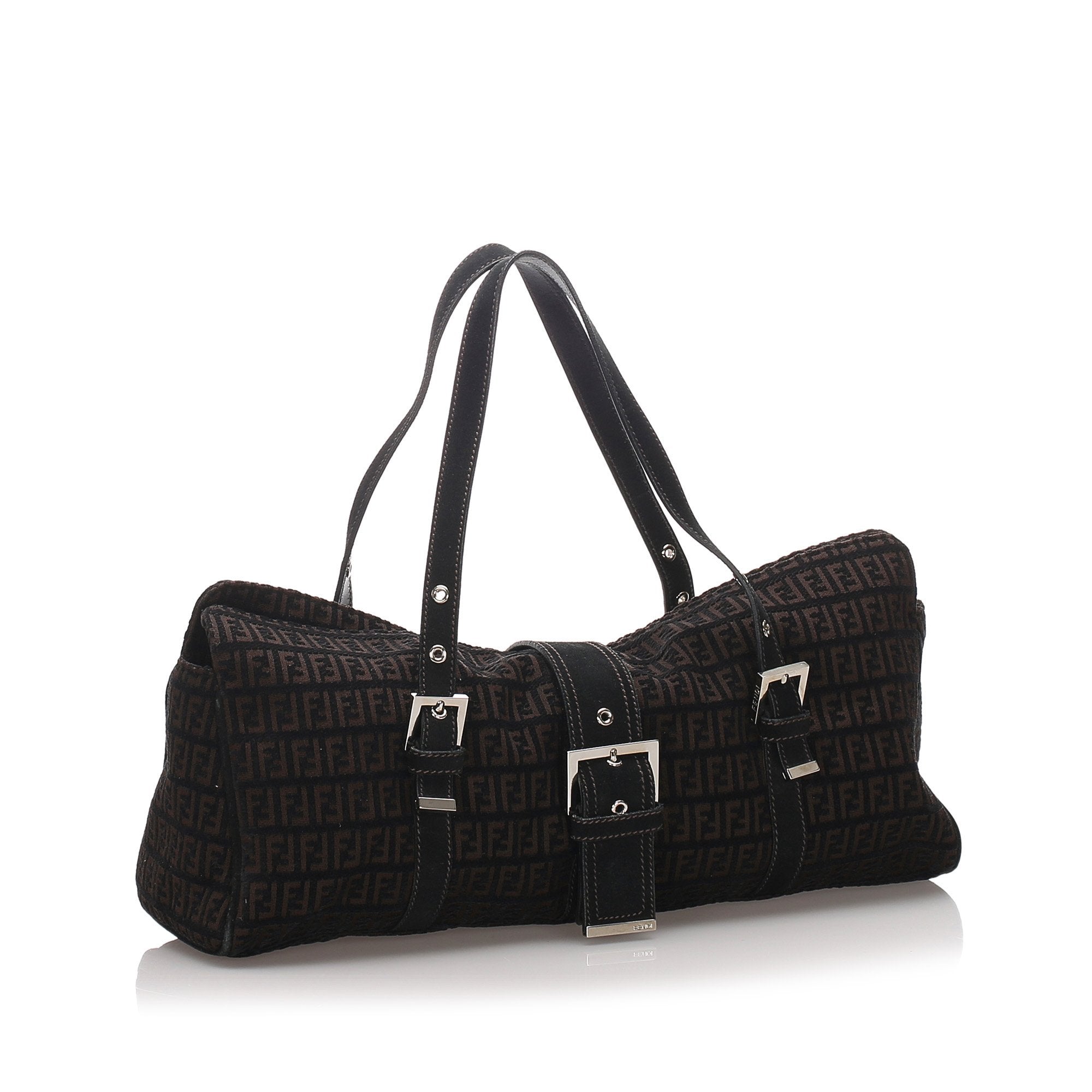Pre-Loved Fendi Brown Dark Canvas Fabric Zucchino Shoulder Bag Italy