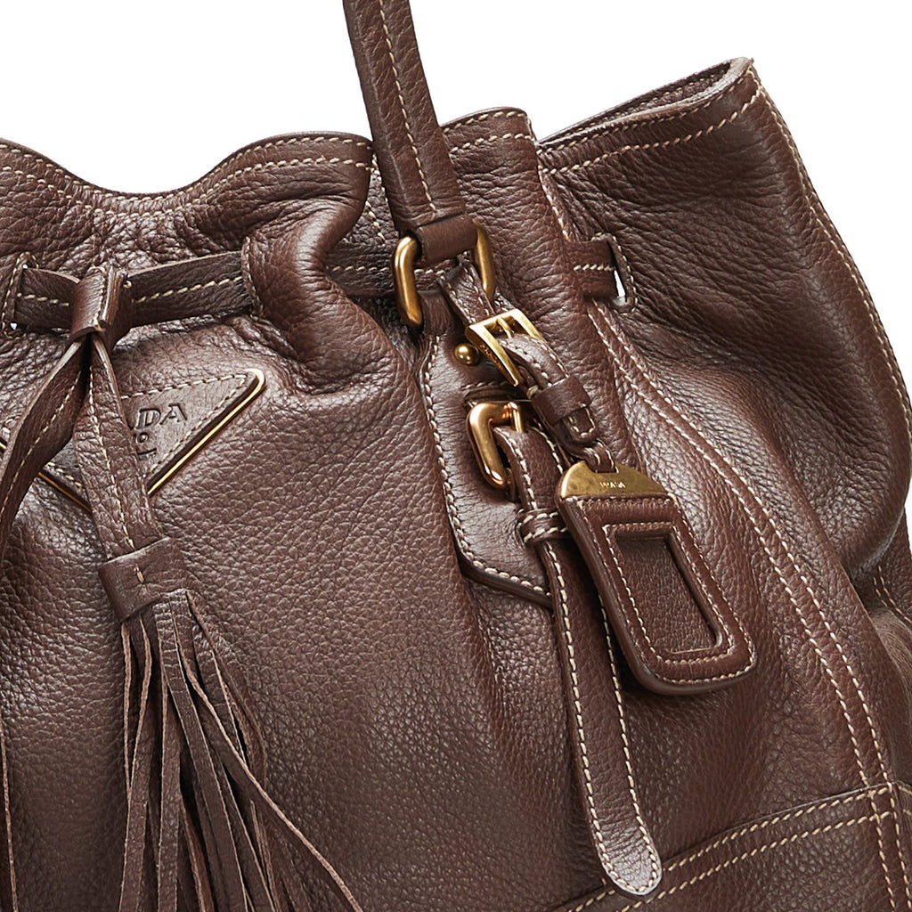 PRADA Cervo Drawstring Leather Tote Tote Bag