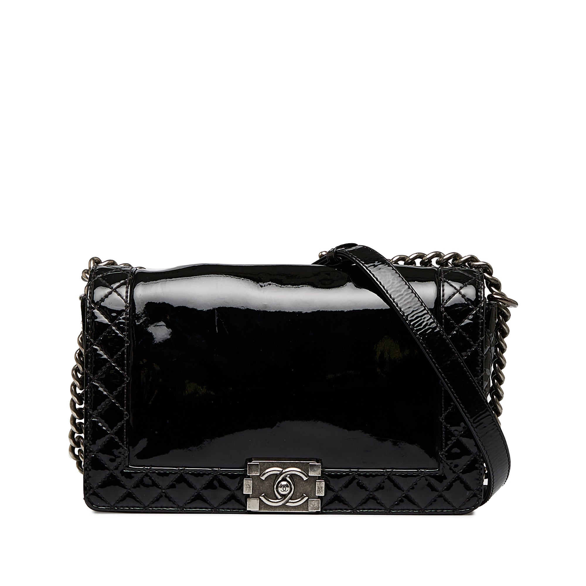 CHANEL Medium Patent Reverso Boy Flap Crossbody Bag