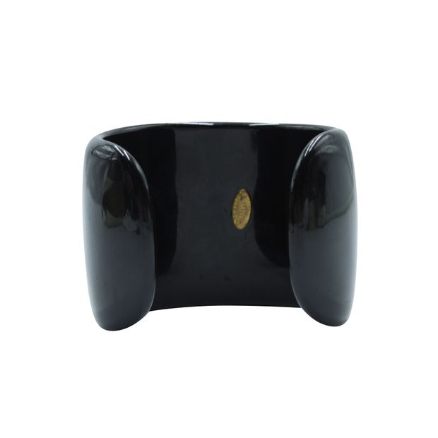 CHANEL Vintage Black Plastic Bracelet - Crystal Embellishments And Faux Pearl