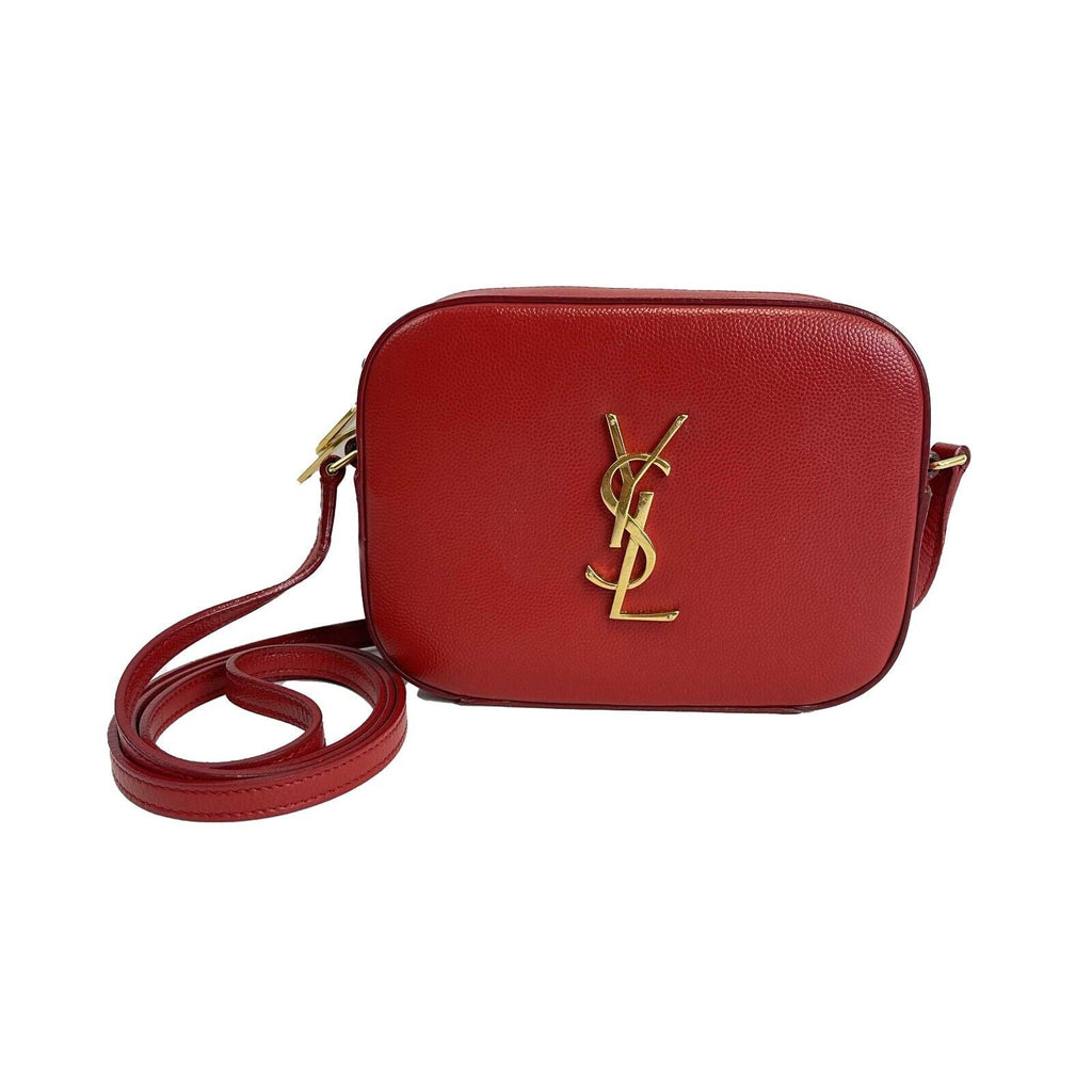 SAINT LAURENT - Grain de Poudre Classic Monogram Small Red Camera Bag Crossbody