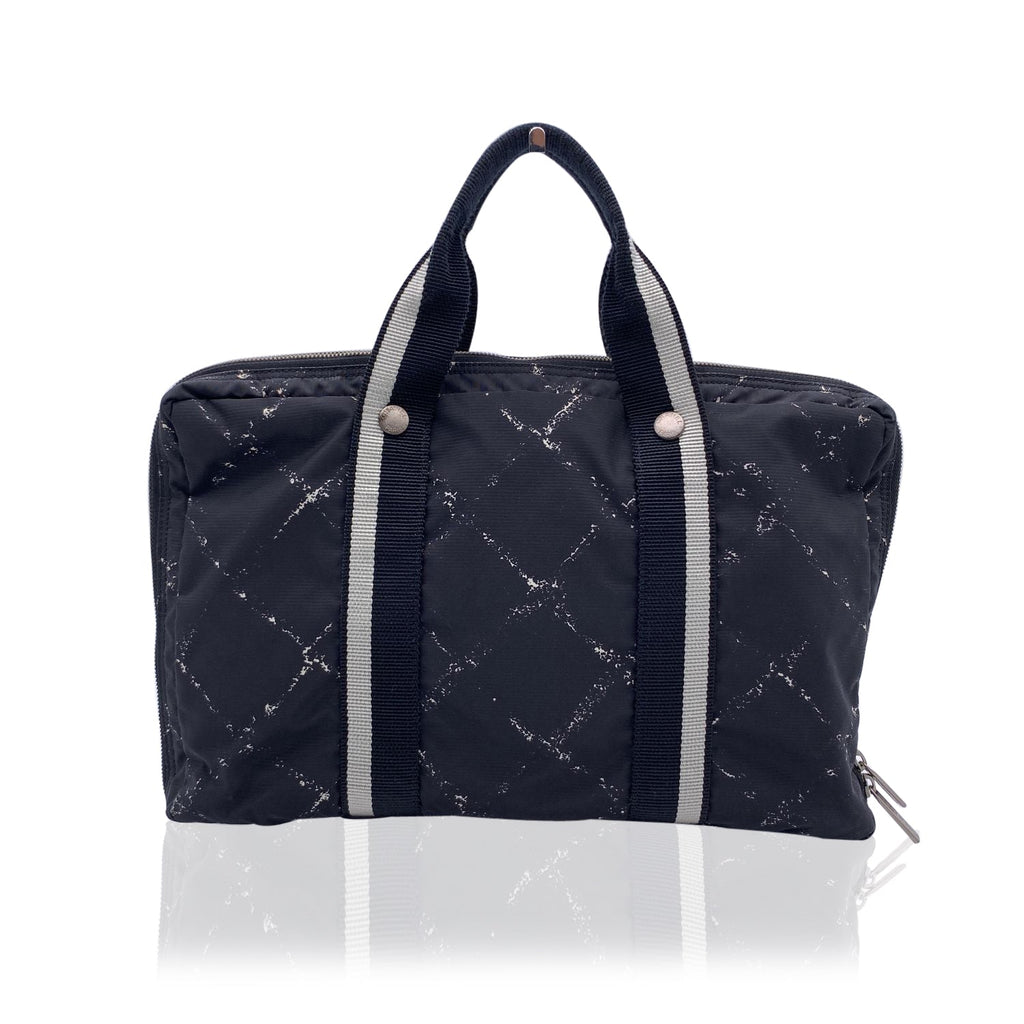 CHANEL Vintage Black Nylon Canvas Old Travel Line Satchel Bag