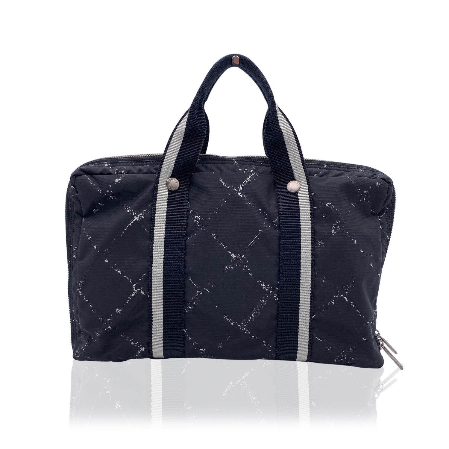 Chanel Vintage Black Nylon Canvas Old Travel Line Satchel Bag