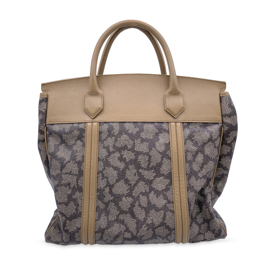 YVES SAINT LAURENT Vintage Giraffe Print Canvas Tote Satchel Bag