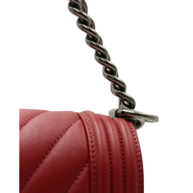 CHANEL Dark Red Ruthenium Finish Hardware Boy Bag