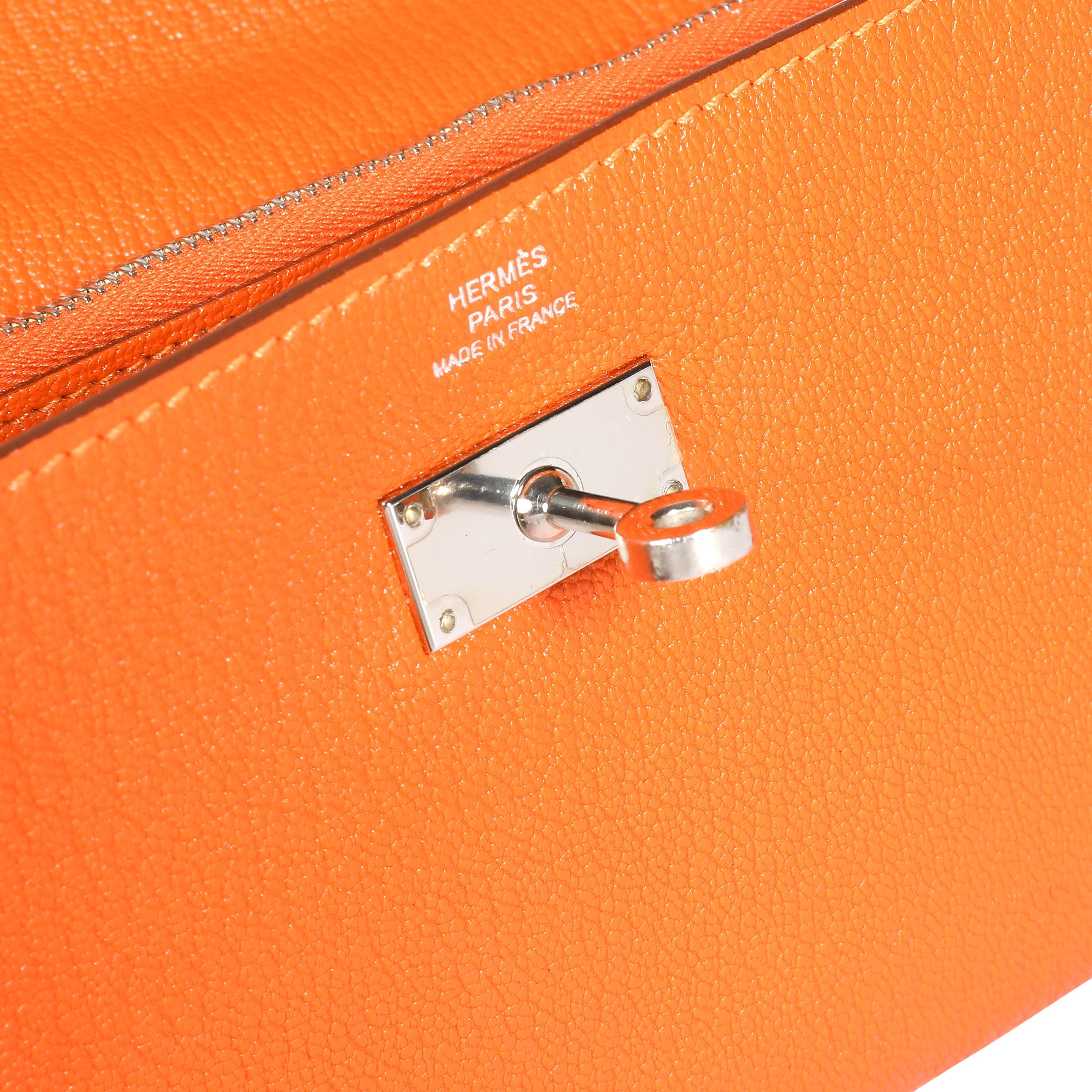 Hermès Orange Chévre Mysore Kelly Wallet with Palladium Hardware