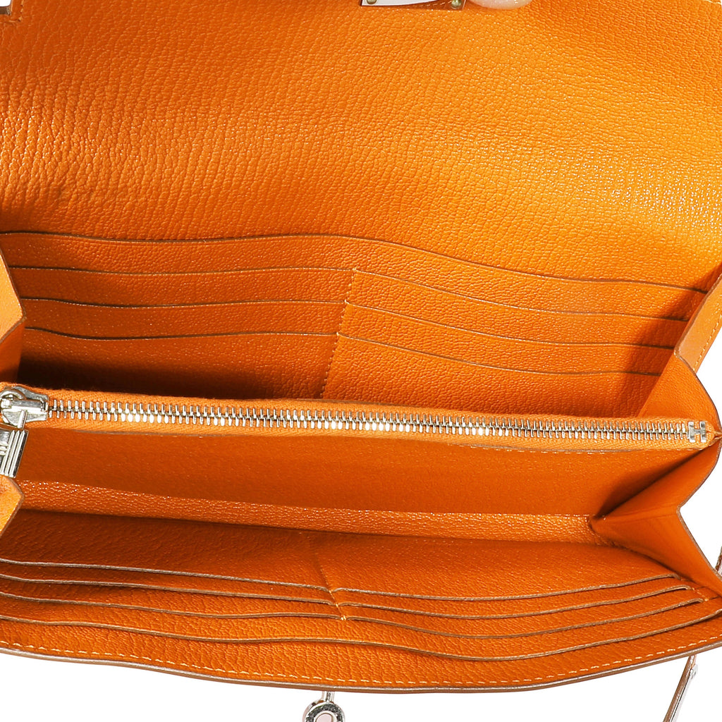 Hermès Orange Chévre Mysore Kelly Wallet with Palladium Hardware