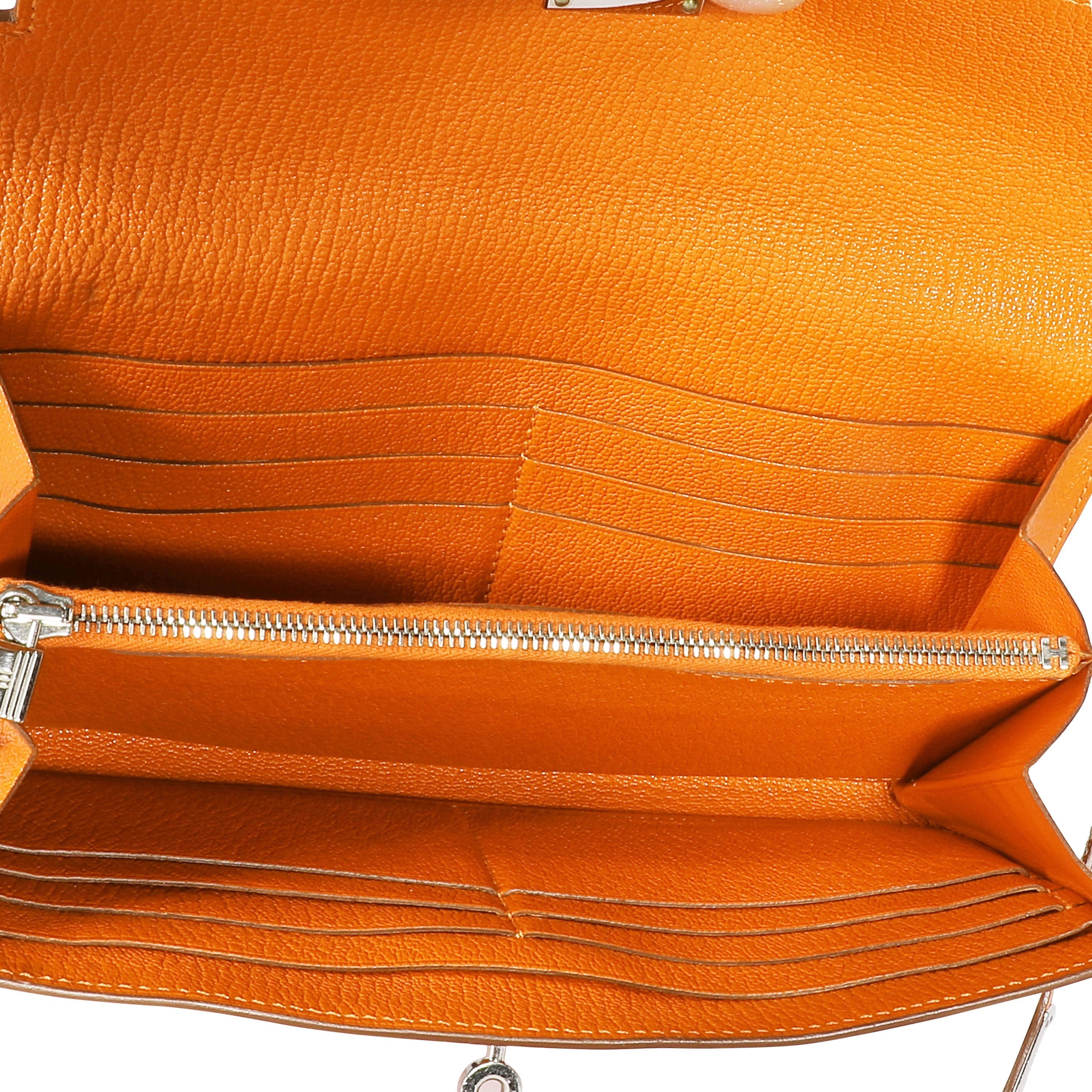 Hermès Orange Chévre Mysore Kelly Wallet with Palladium Hardware