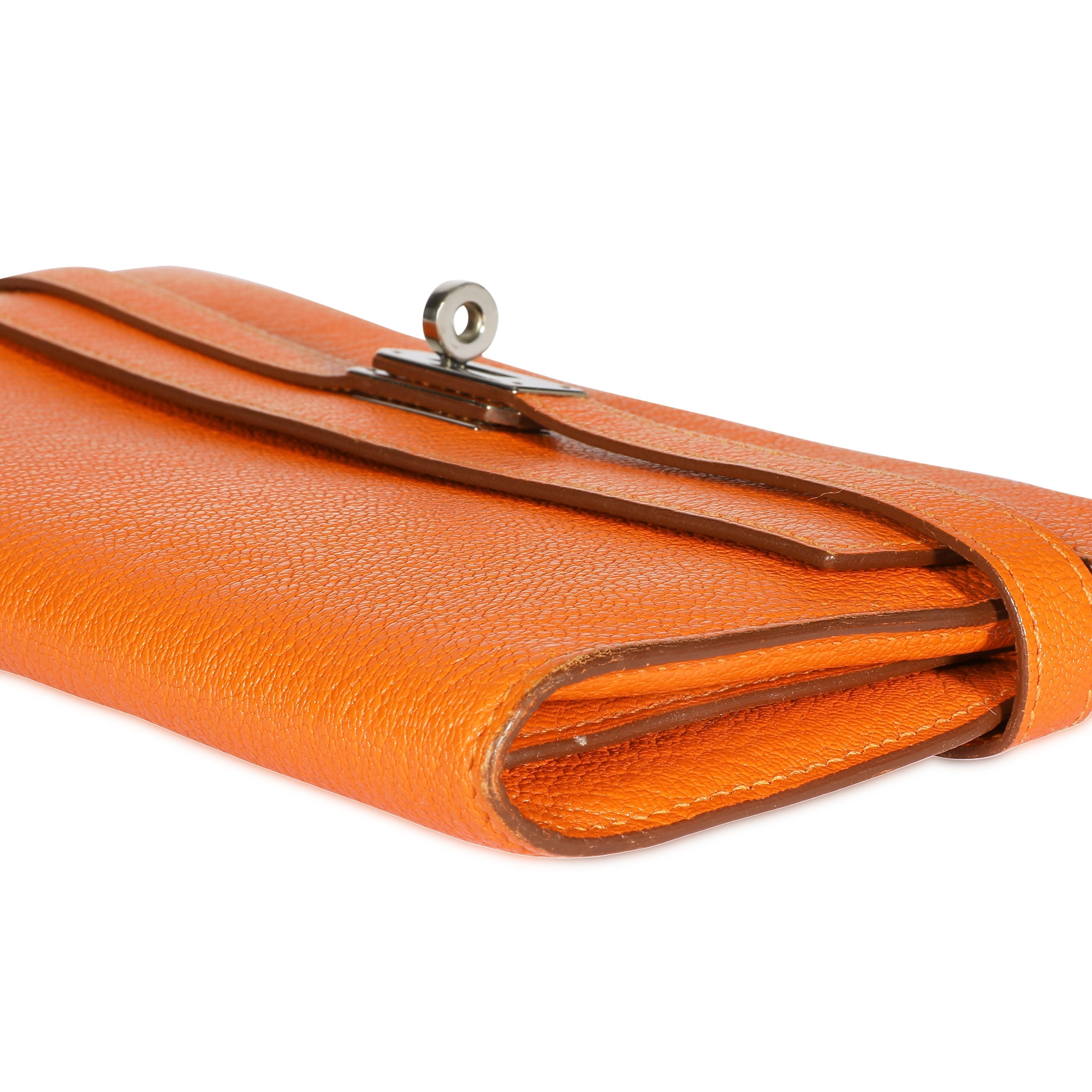 Hermès Orange Chévre Mysore Kelly Wallet with Palladium Hardware