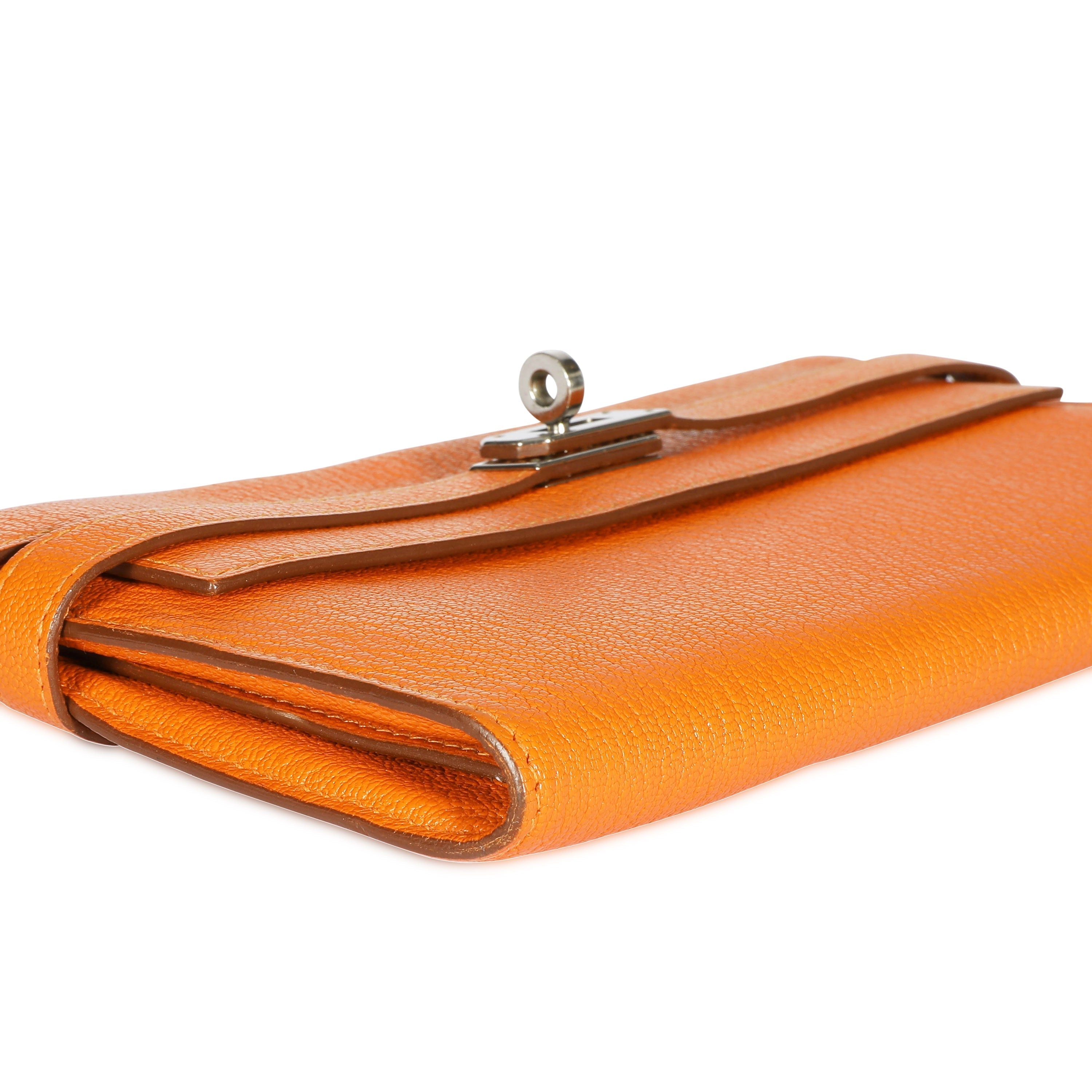 Hermès Orange Chévre Mysore Kelly Wallet with Palladium Hardware