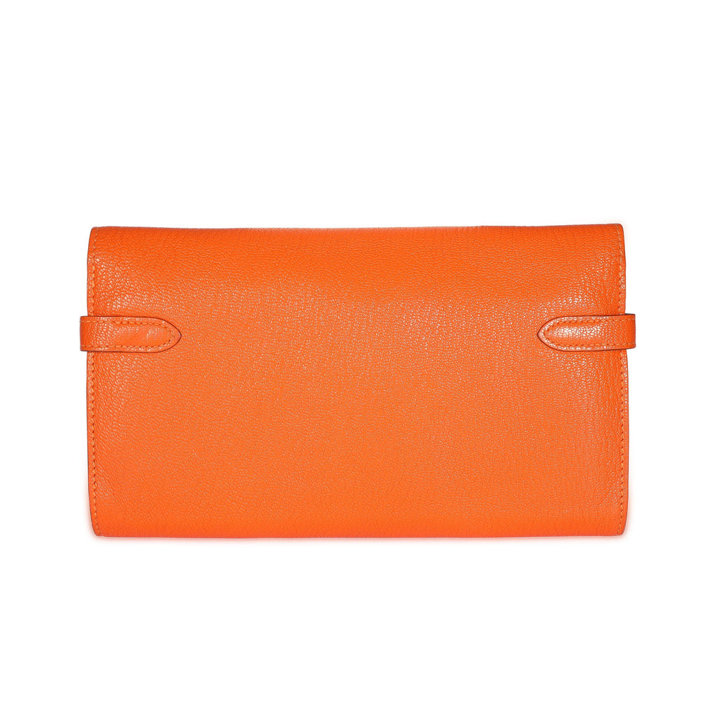 Hermès Orange Chévre Mysore Kelly Wallet with Palladium Hardware