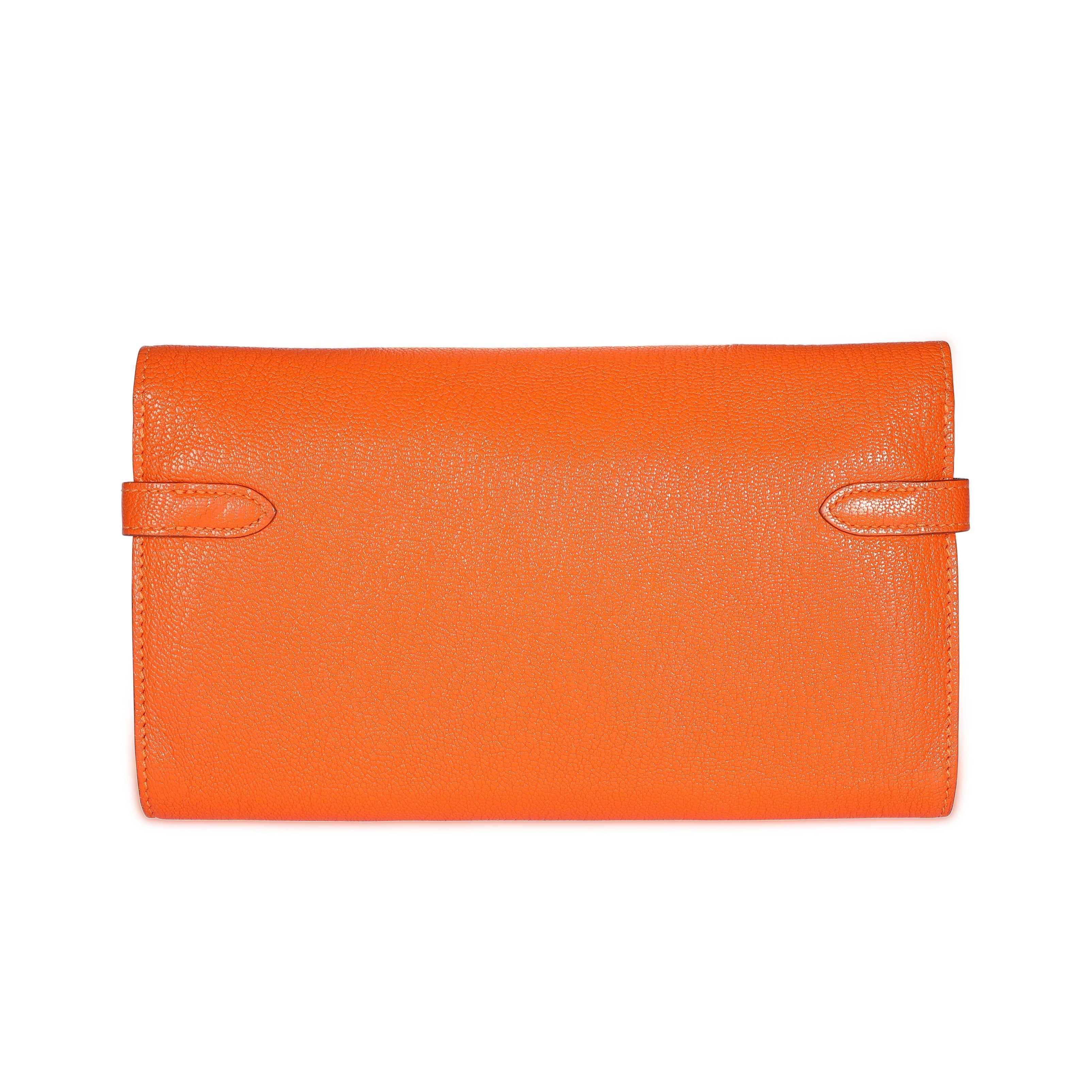 Hermès Orange Chévre Mysore Kelly Wallet with Palladium Hardware