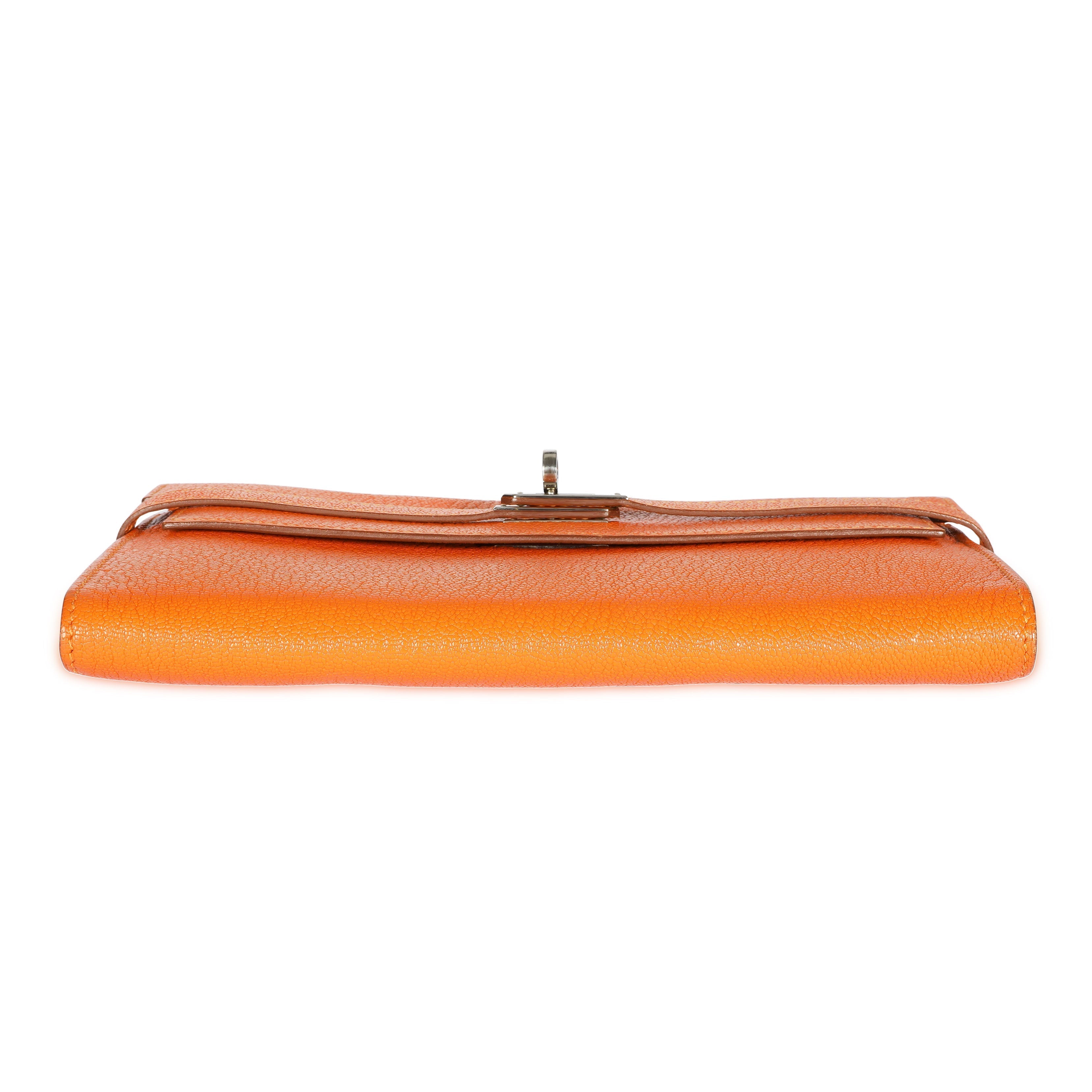 Hermès Orange Chévre Mysore Kelly Wallet with Palladium Hardware