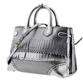 Burberry Ladies Satchel bag Disc/Old Groups Silver Medium Banner Frin Dfs Ho Exc