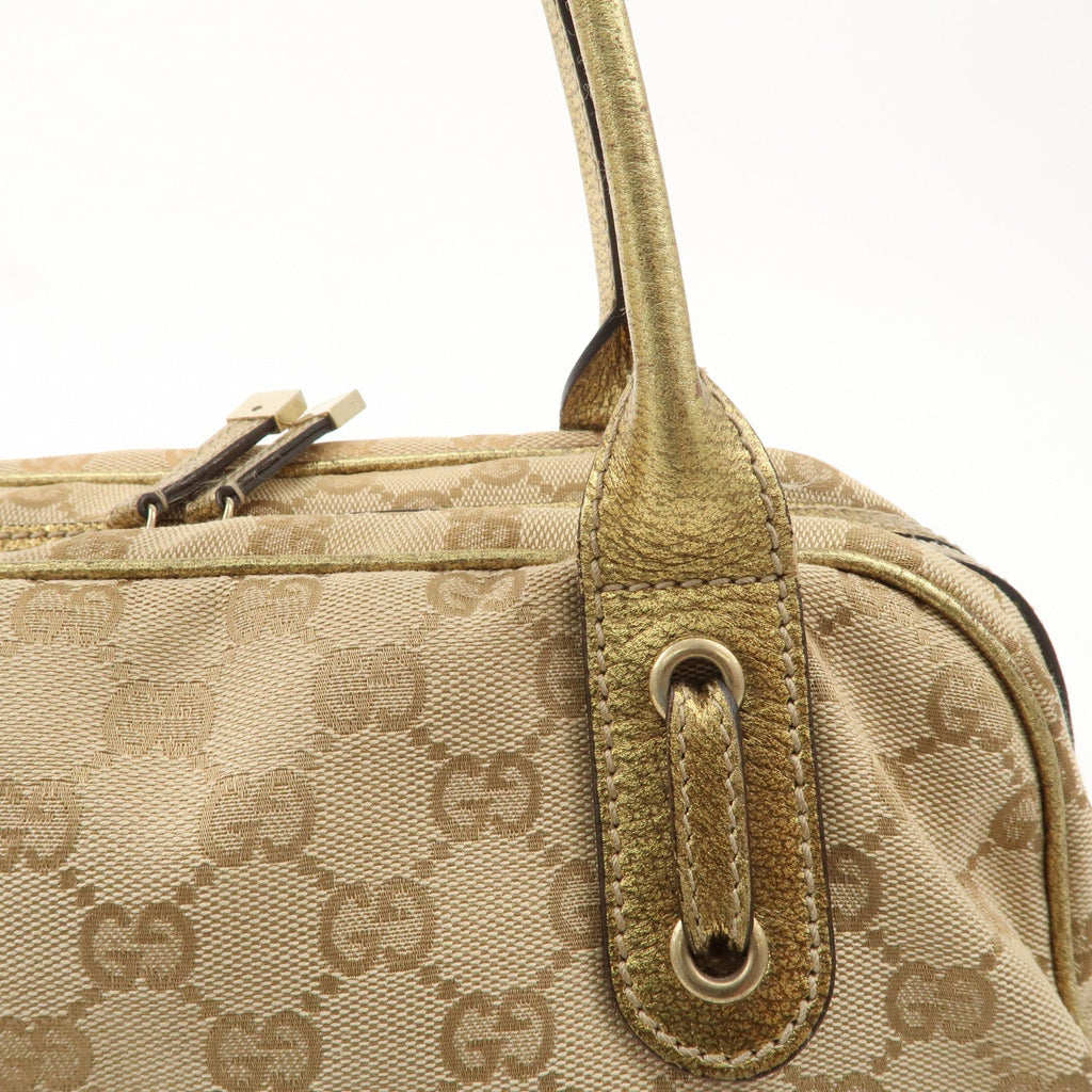GUCCI Princy GG Canvas Leather Mini Boston Bag Beige Gold 161720