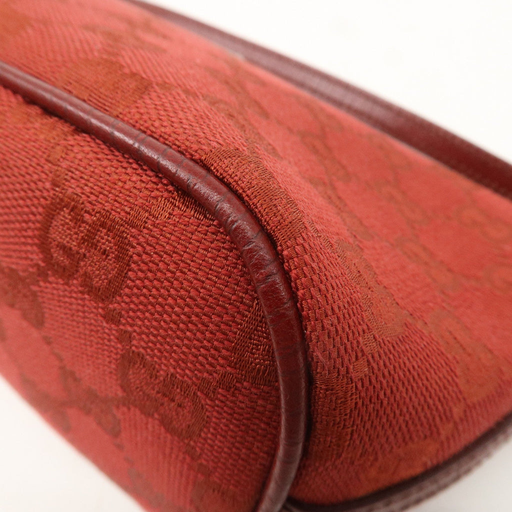 GUCCI Boat Bag GG Canvas Leather Hand Bag Pouch Red 07198