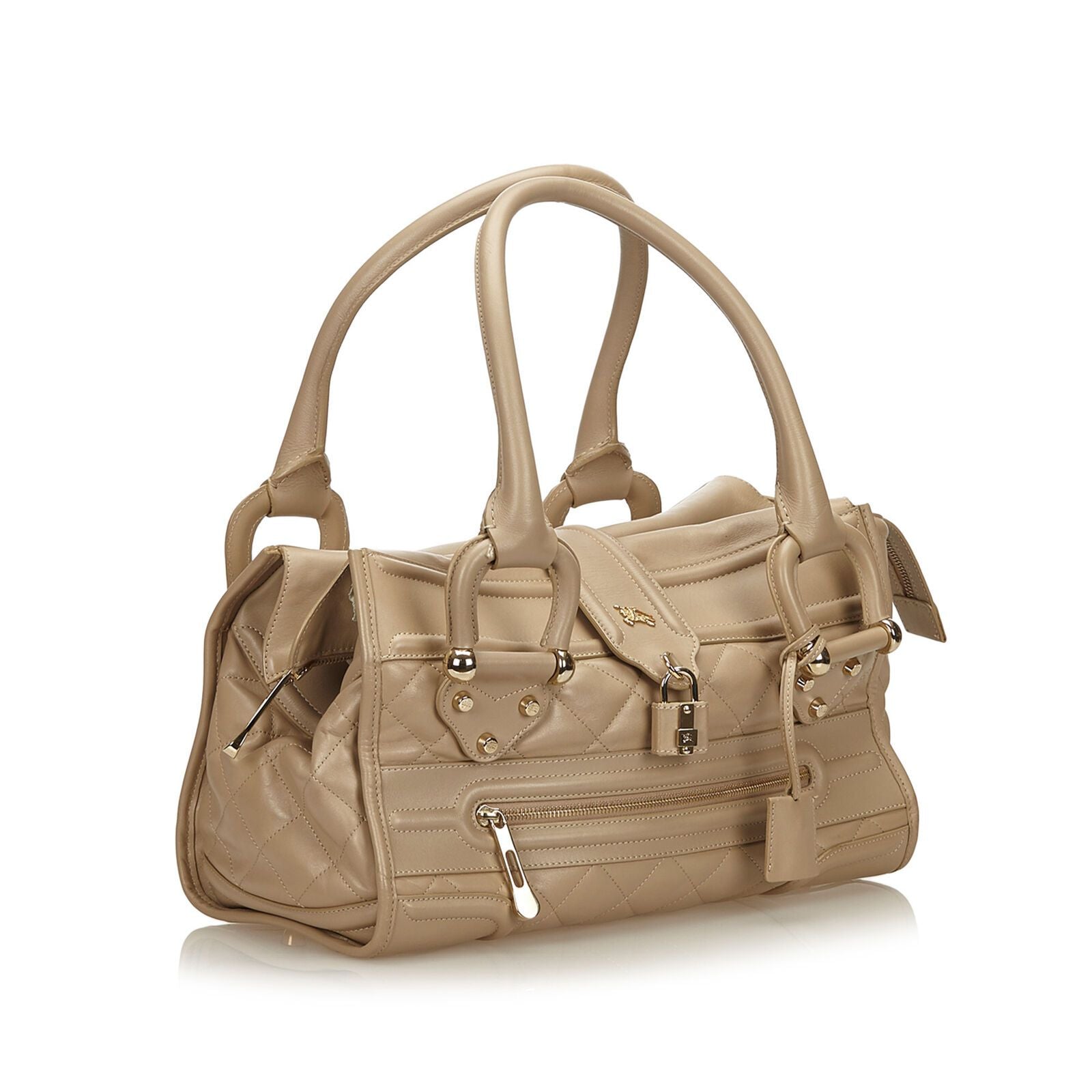 Pre-Loved Burberry Brown Beige Others Leather Boston Bag United Kingdom