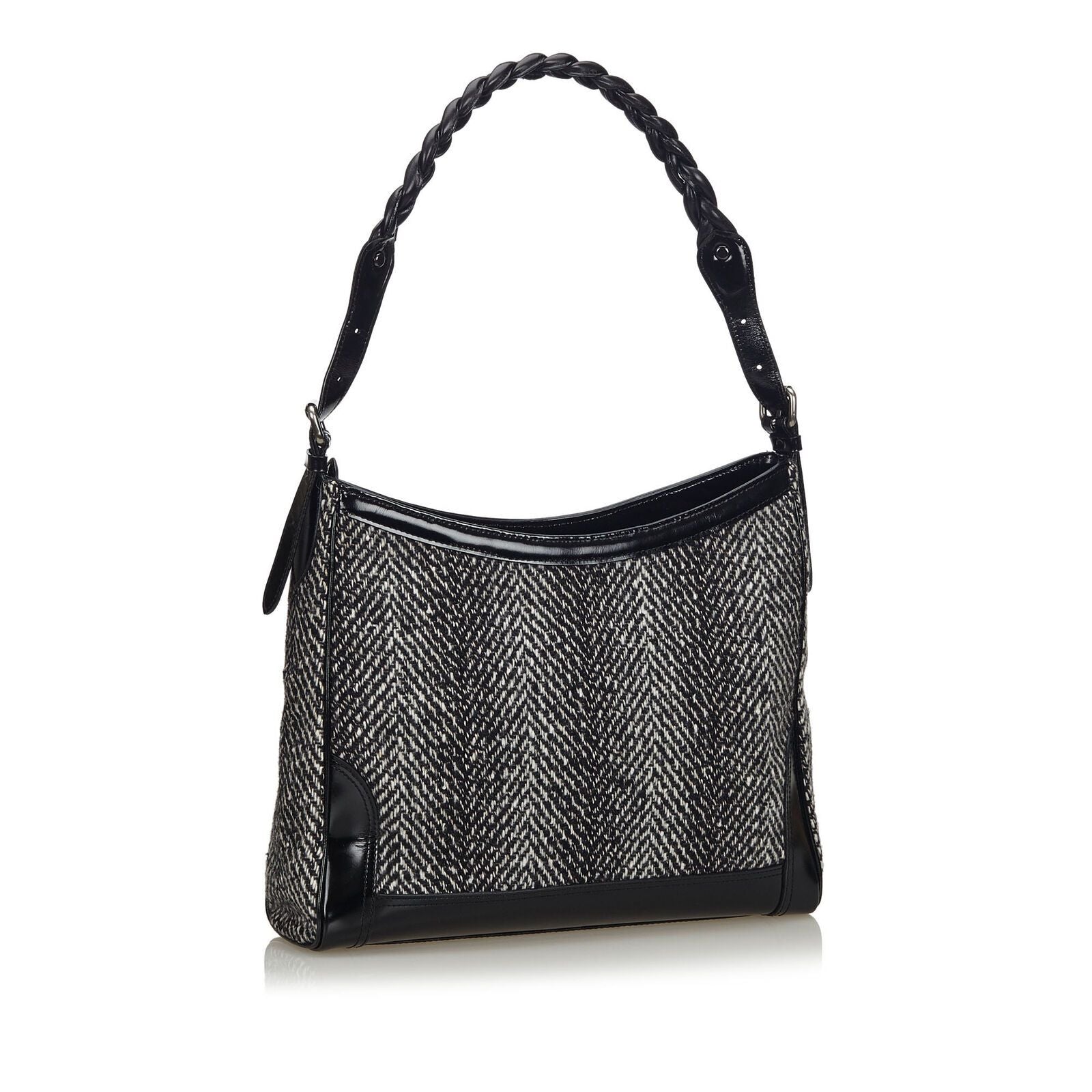Pre-Loved Burberry Black Wool Fabric Shoulder Bag United Kingdom