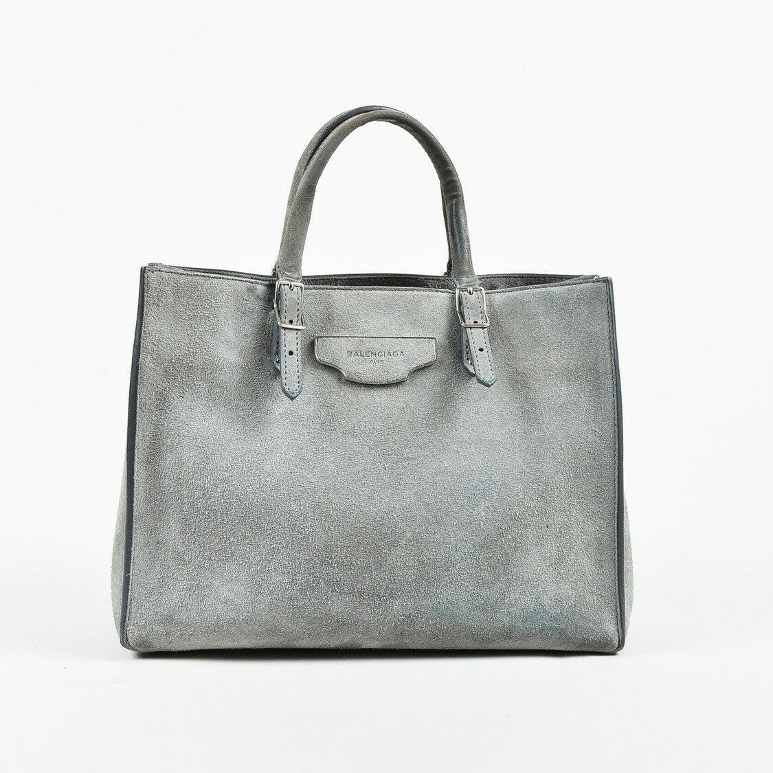 Balenciaga F/W 2015 Gray Suede Crossbody "Plate Papier A4" Tote Bag