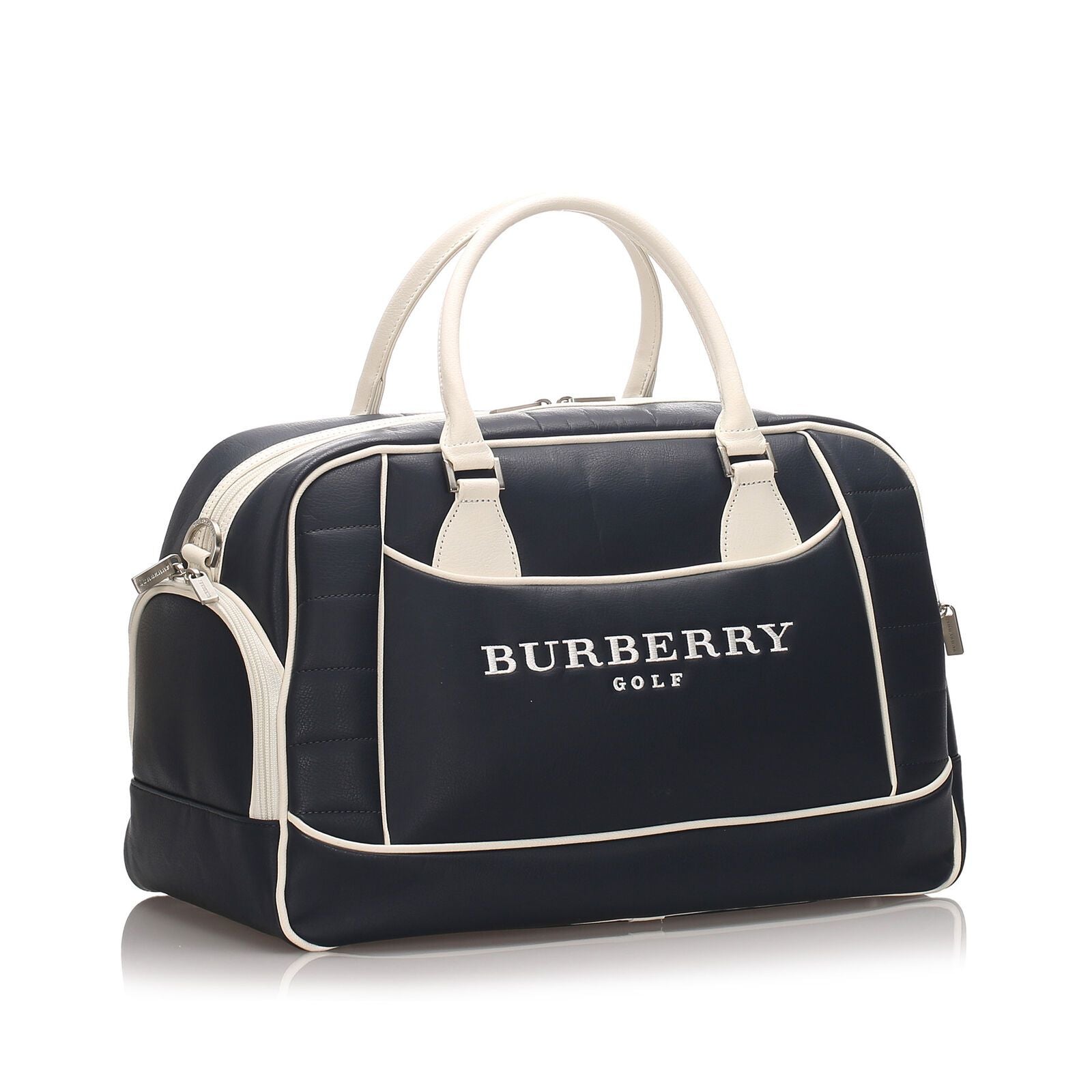 Pre-Loved Burberry Blue Dark Calf Leather Logo Travel Bag United Kingdom