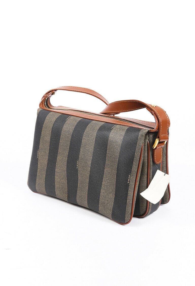 Vintage Fendi Pequin Canvas Shoulder Bag