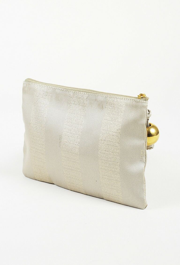 Vintage Fendi Striped Canvas Leather Clutch