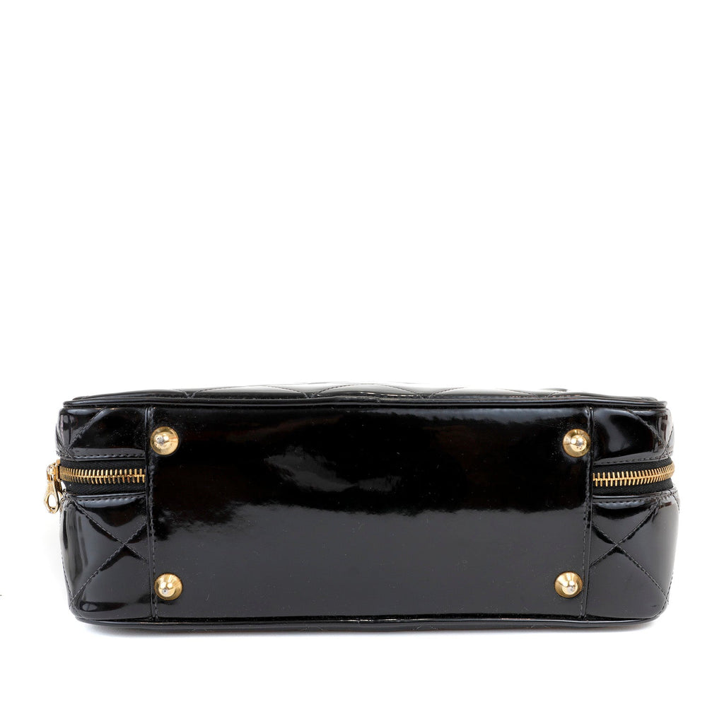 Chanel Black Patent Leather Vintage Bag with Gold Top Handle