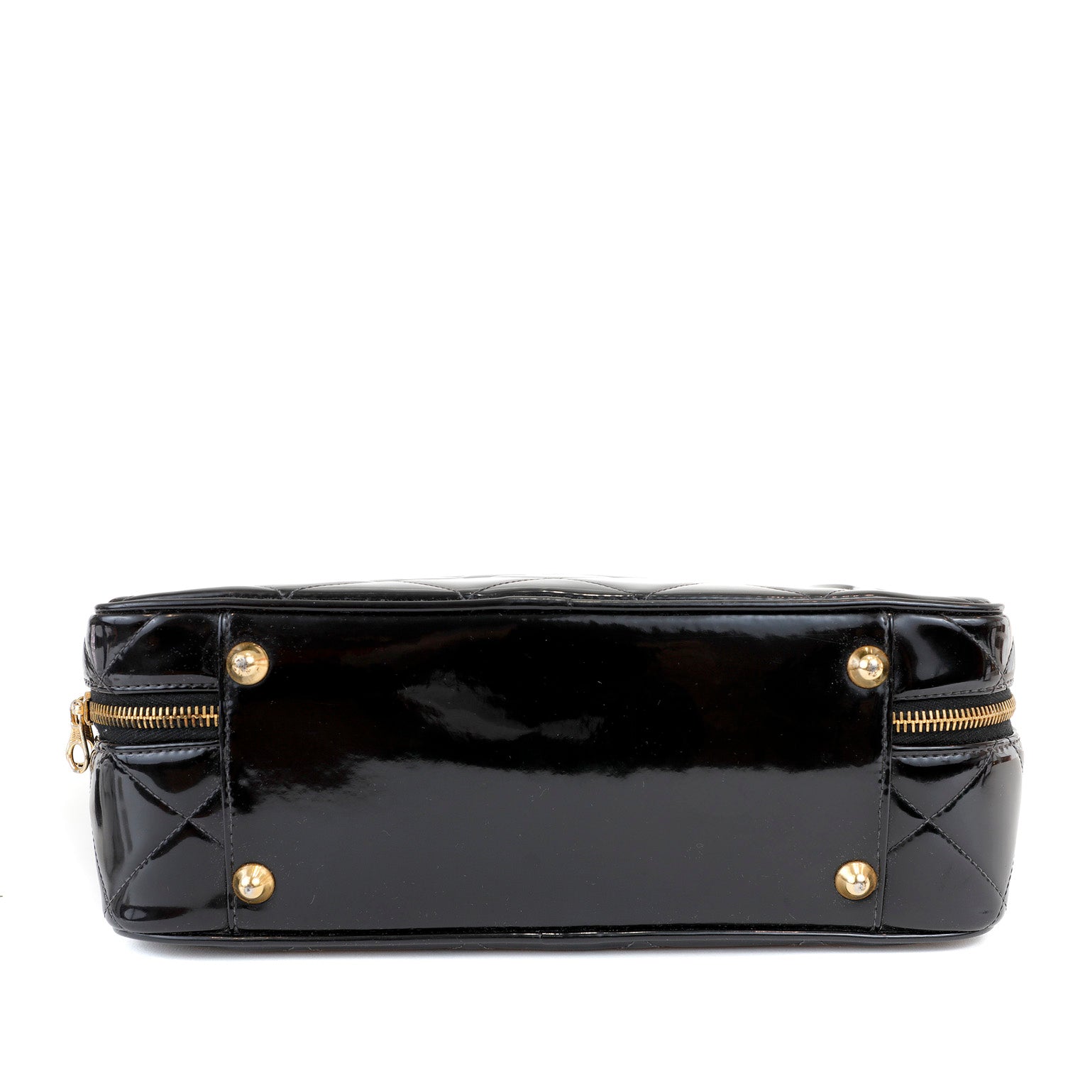 Chanel Black Patent Leather Vintage Bag with Gold Top Handle