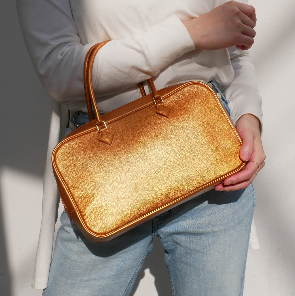 HERMES PLUME ELAN 28 Metallic Orange Chevre Coromandel