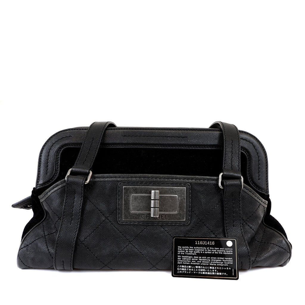 Chanel Black Double Pocket Tote Reissue Quilted Lambskin & Suede w/ Brushed Hardware