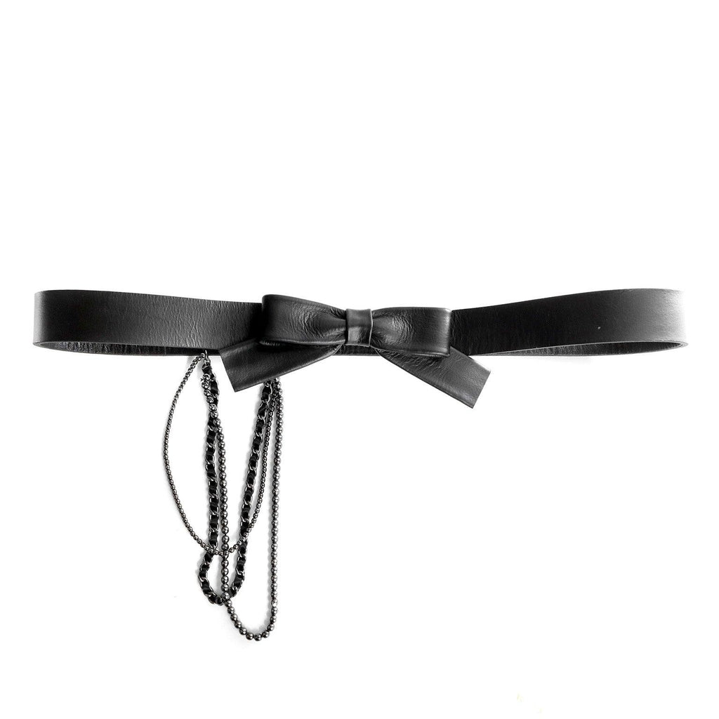 Chanel Black Leather Bow Belt with Chains size 95