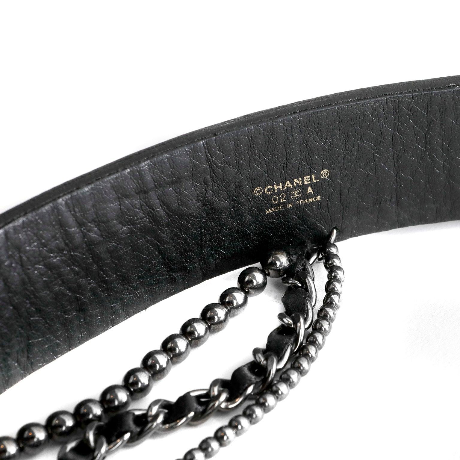 Chanel Black Leather Bow Belt with Chains size 95