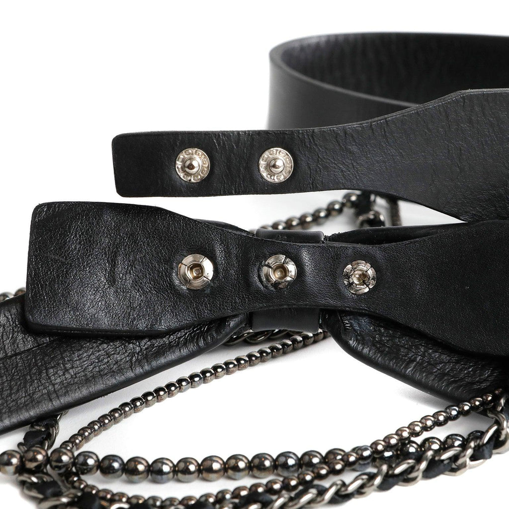 Chanel Black Leather Bow Belt with Chains size 95